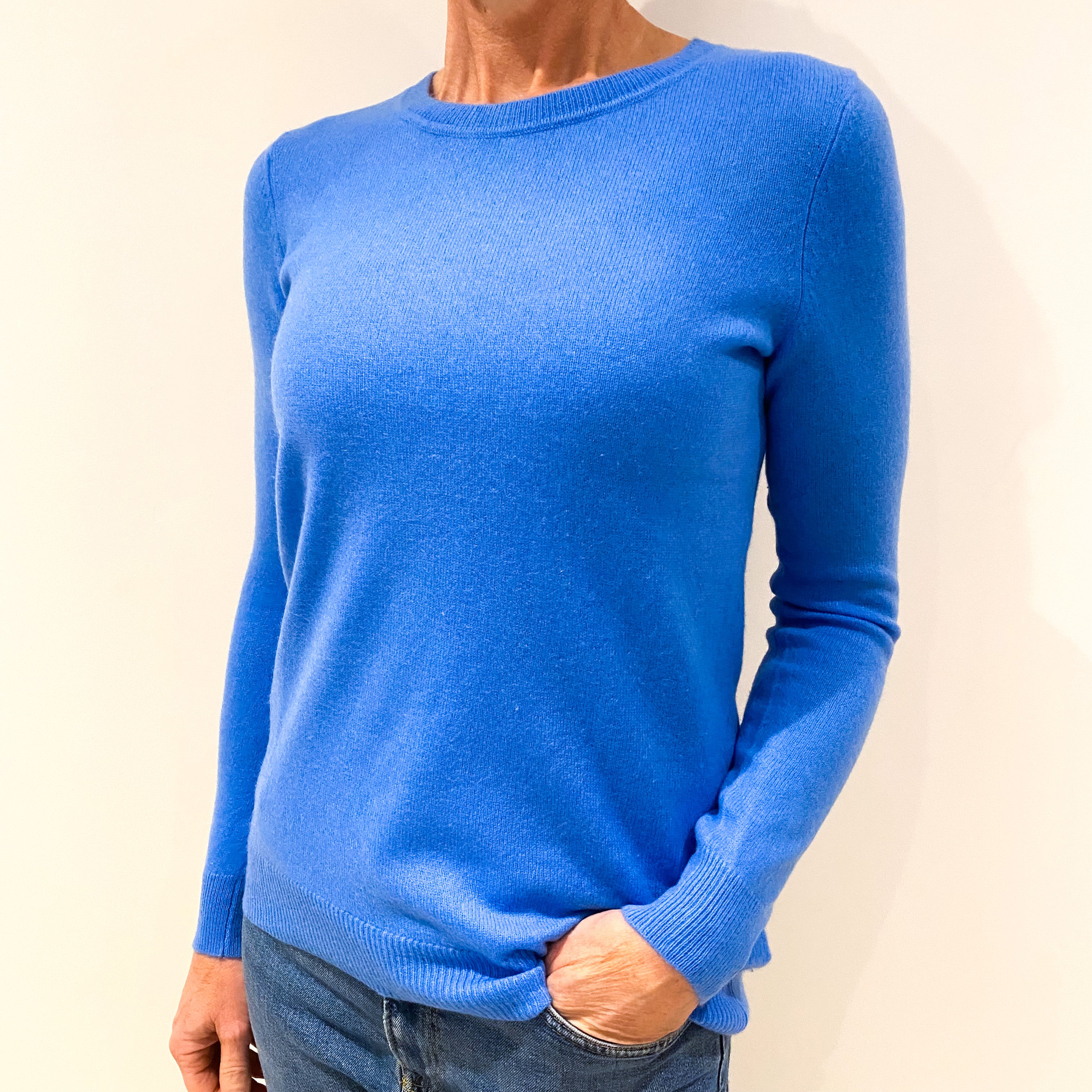 Cornflower Blue Cashmere Crew Neck Jumper Small