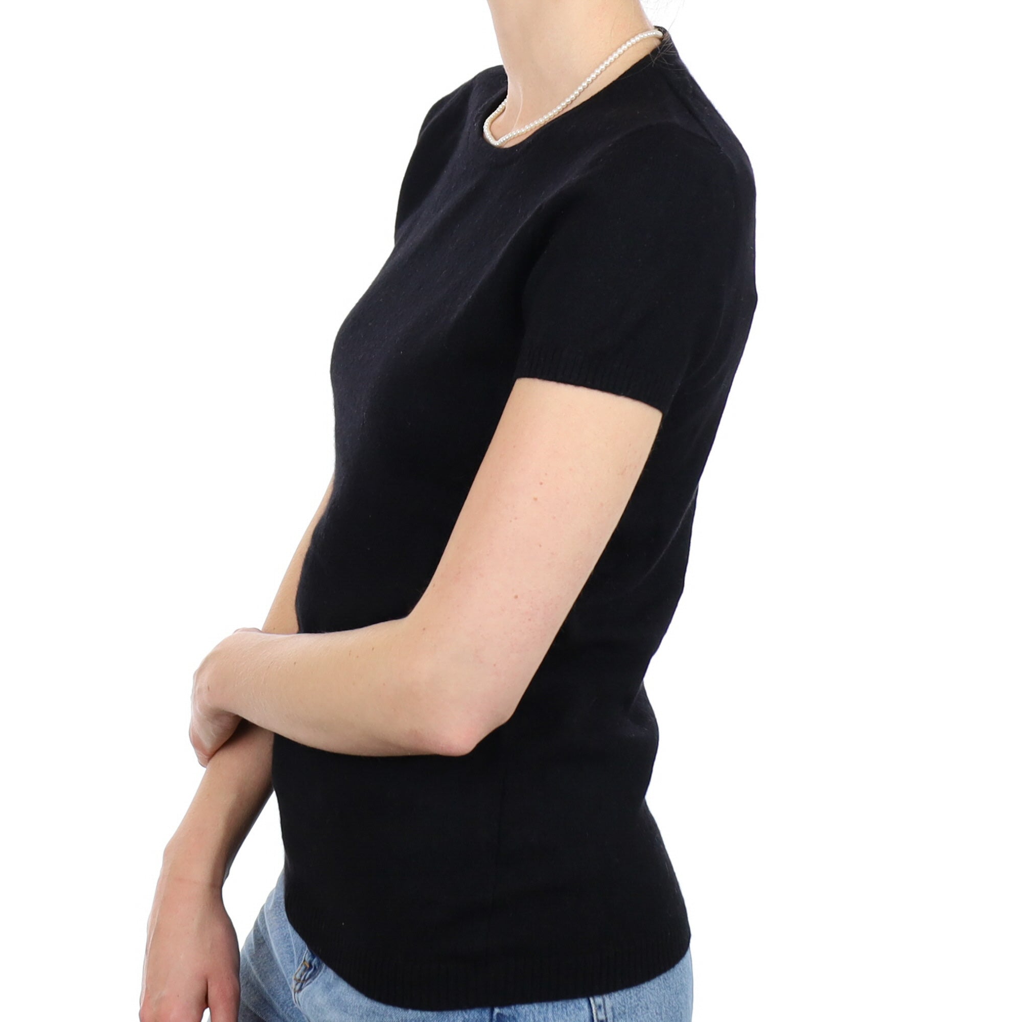 Black Cashmere Short Sleeve Crew Neck Jumper Small