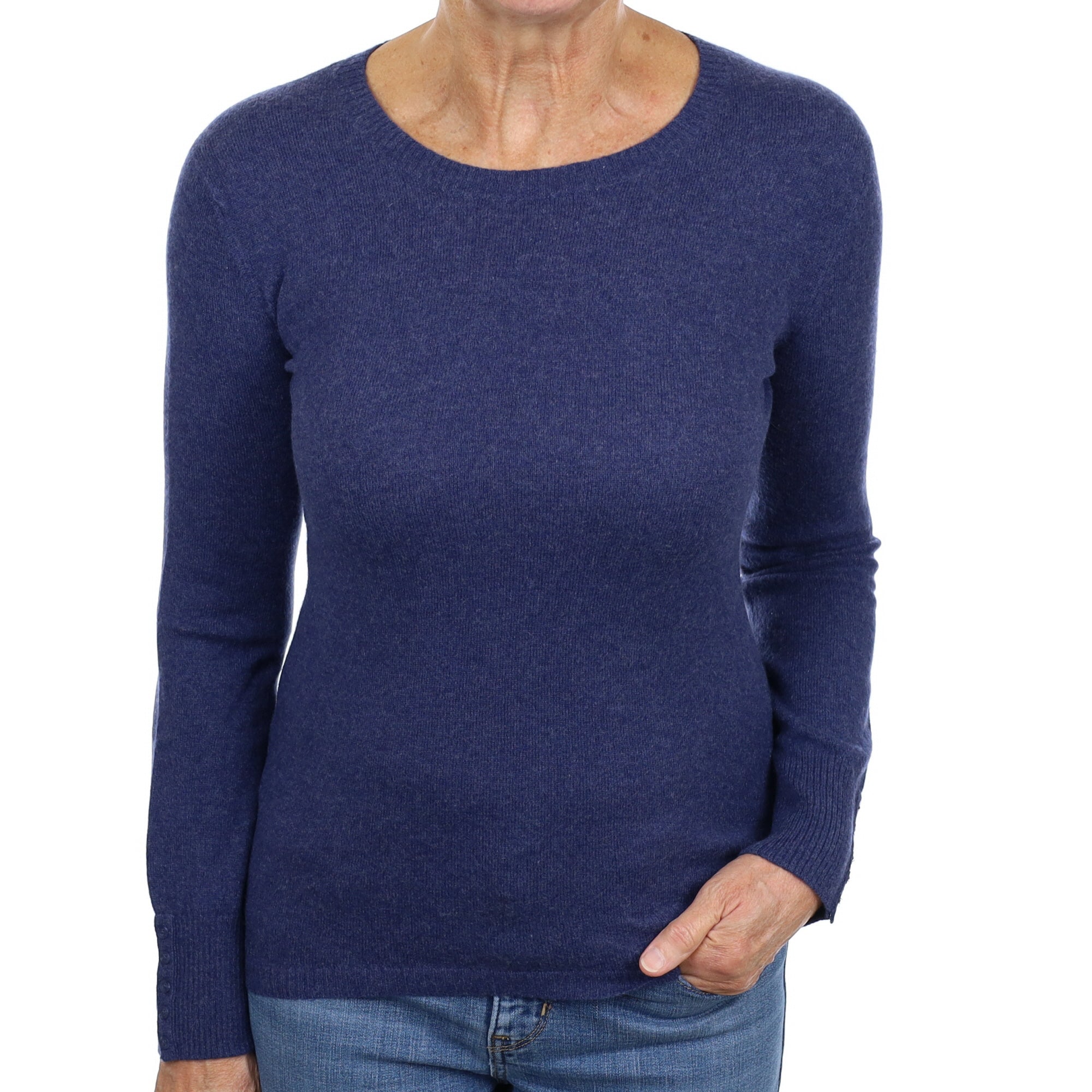 Yorn Deep Denim Blue Cashmere Crew Neck Jumper Medium