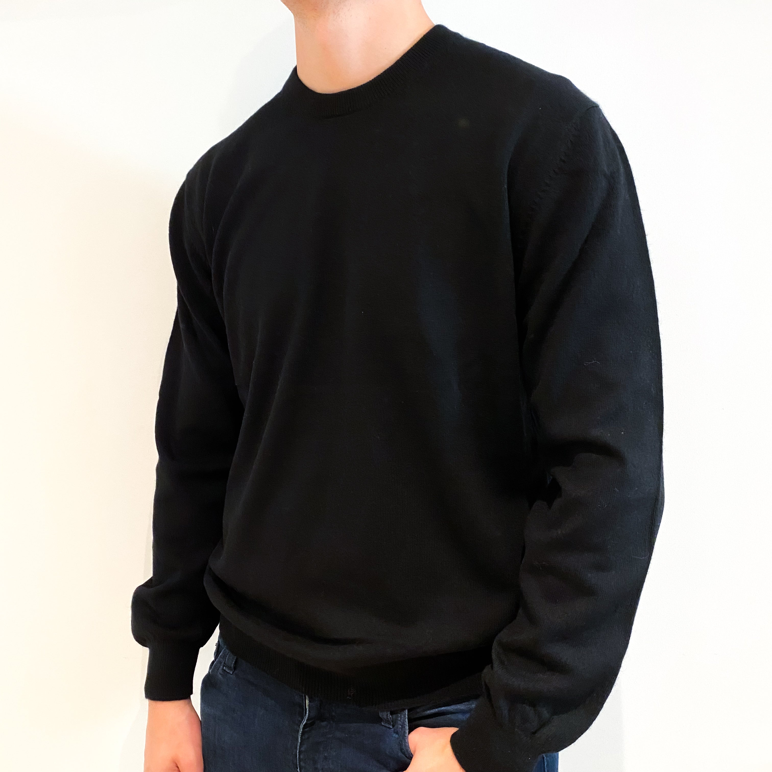 Men's Black Cashmere Crew Neck Jumper Extra Extra Large