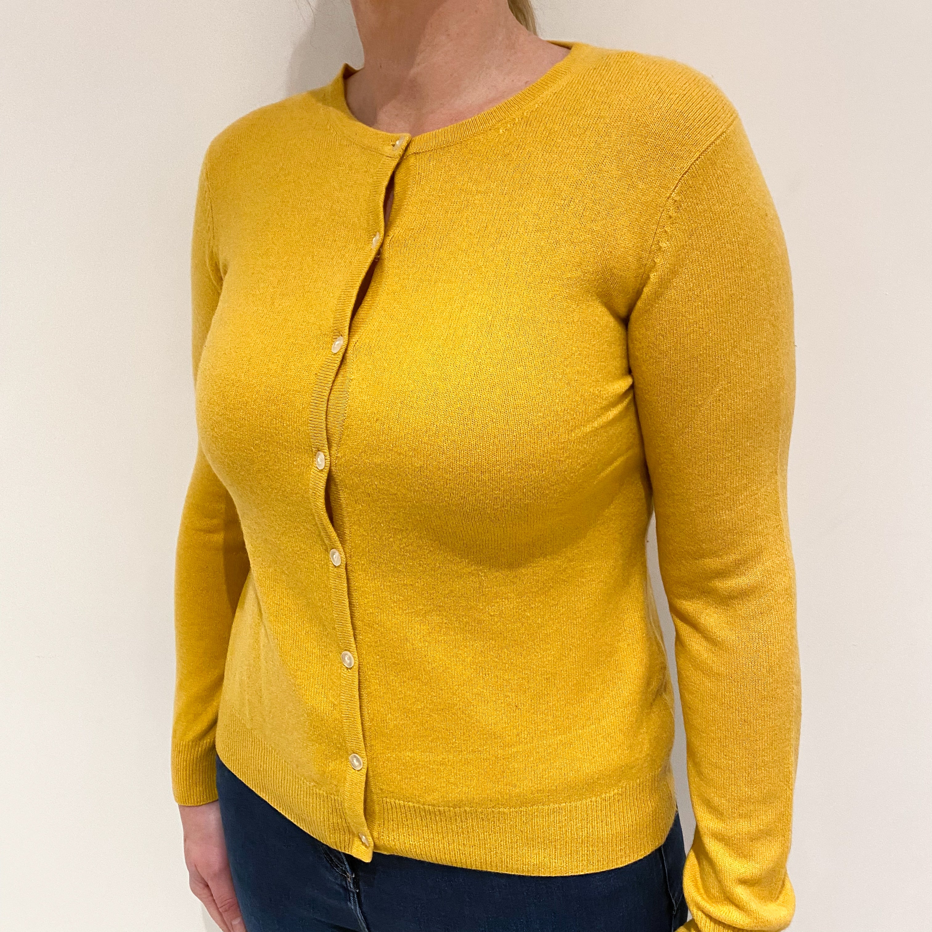 Marigold Yellow Cashmere Crew Neck Cardigan Large