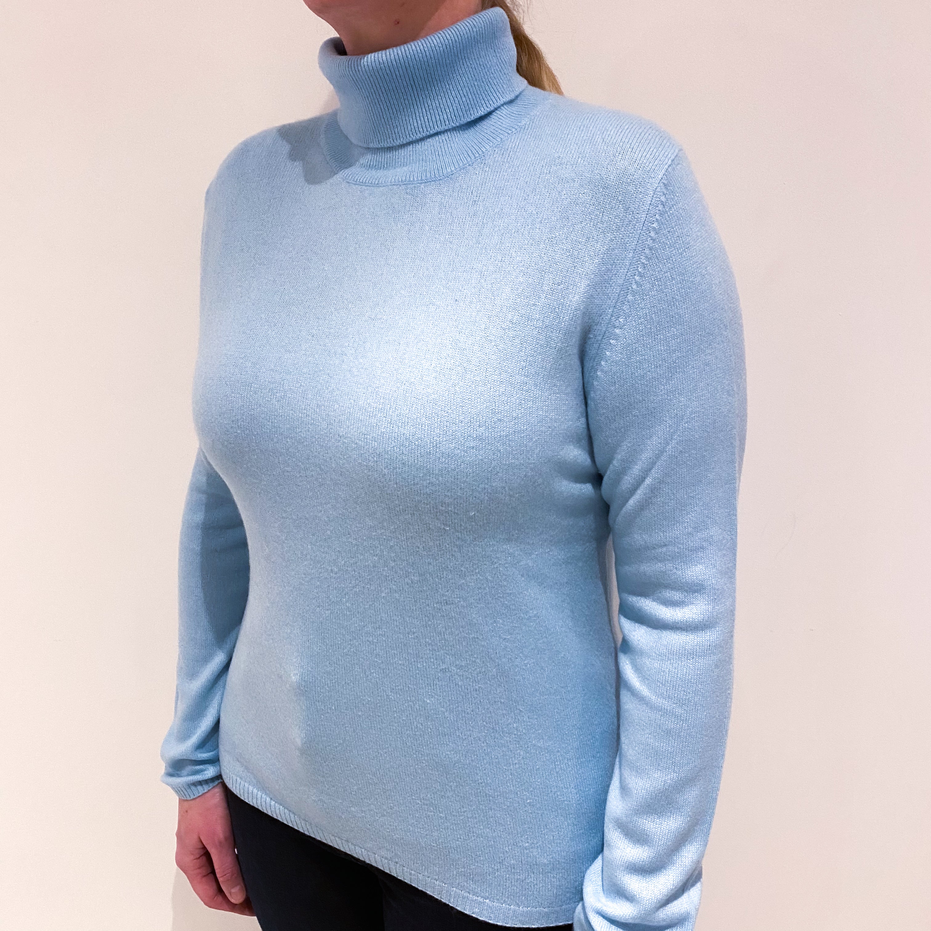Opal Blue Cashmere Polo Neck Jumper Large