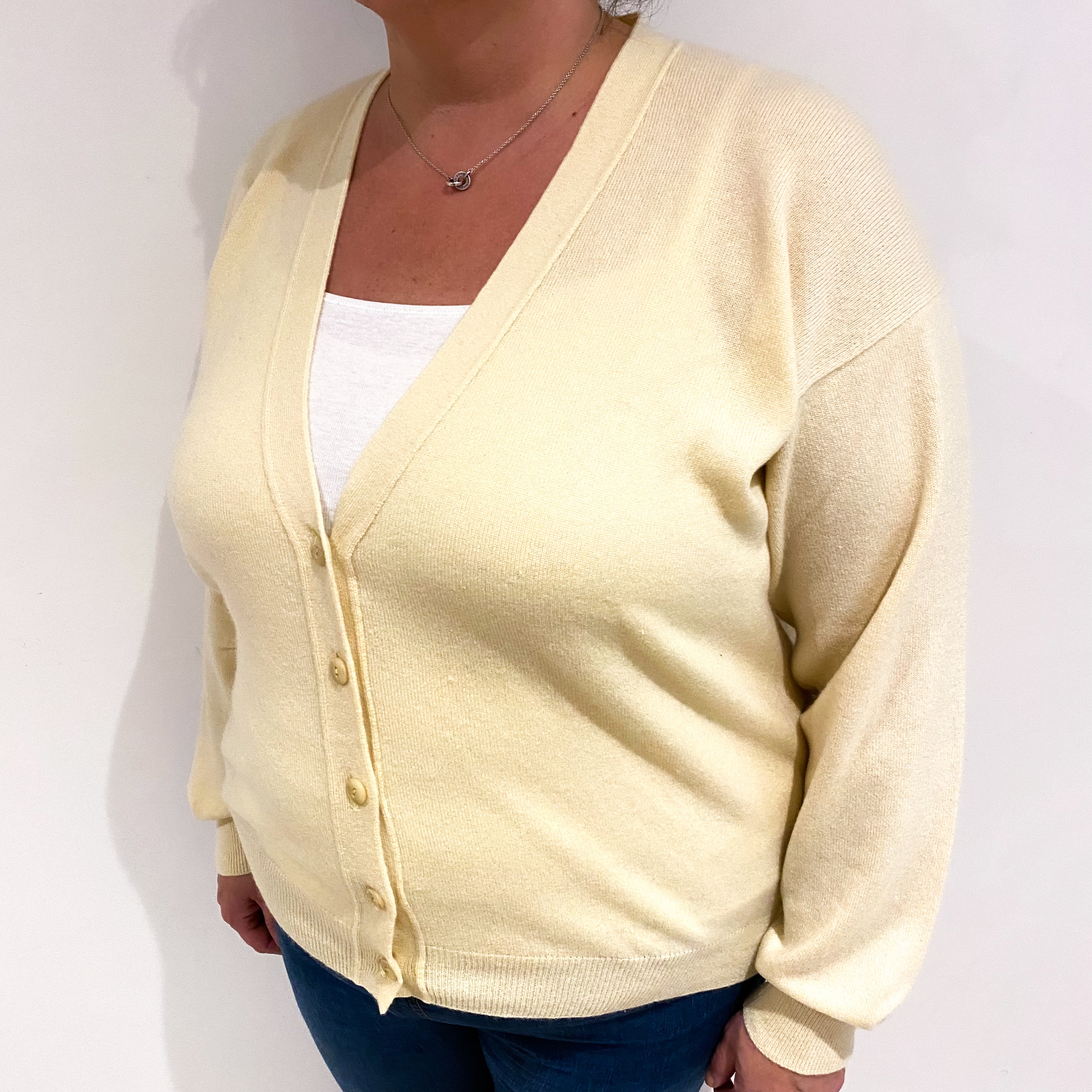 Primrose Yellow Cashmere V Neck Cardigan Extra Large