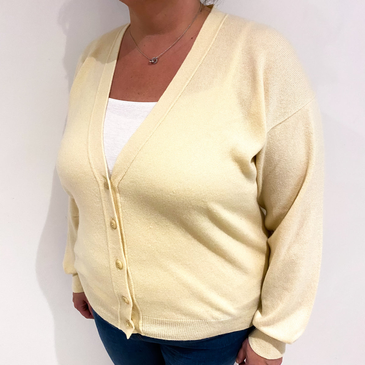Primrose Yellow Cashmere V Neck Cardigan Extra Large