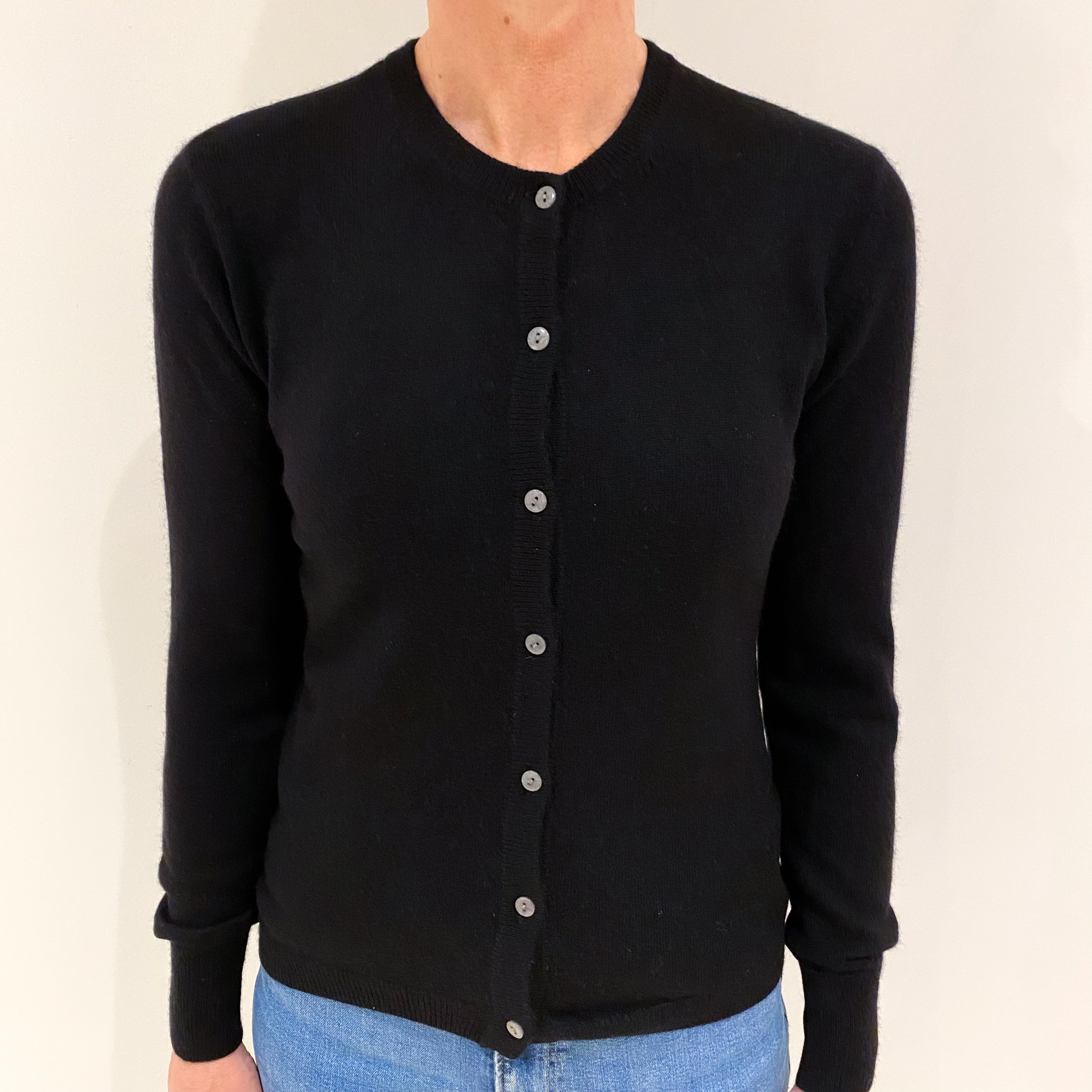 Black Cashmere Crew Neck Cardigan Small