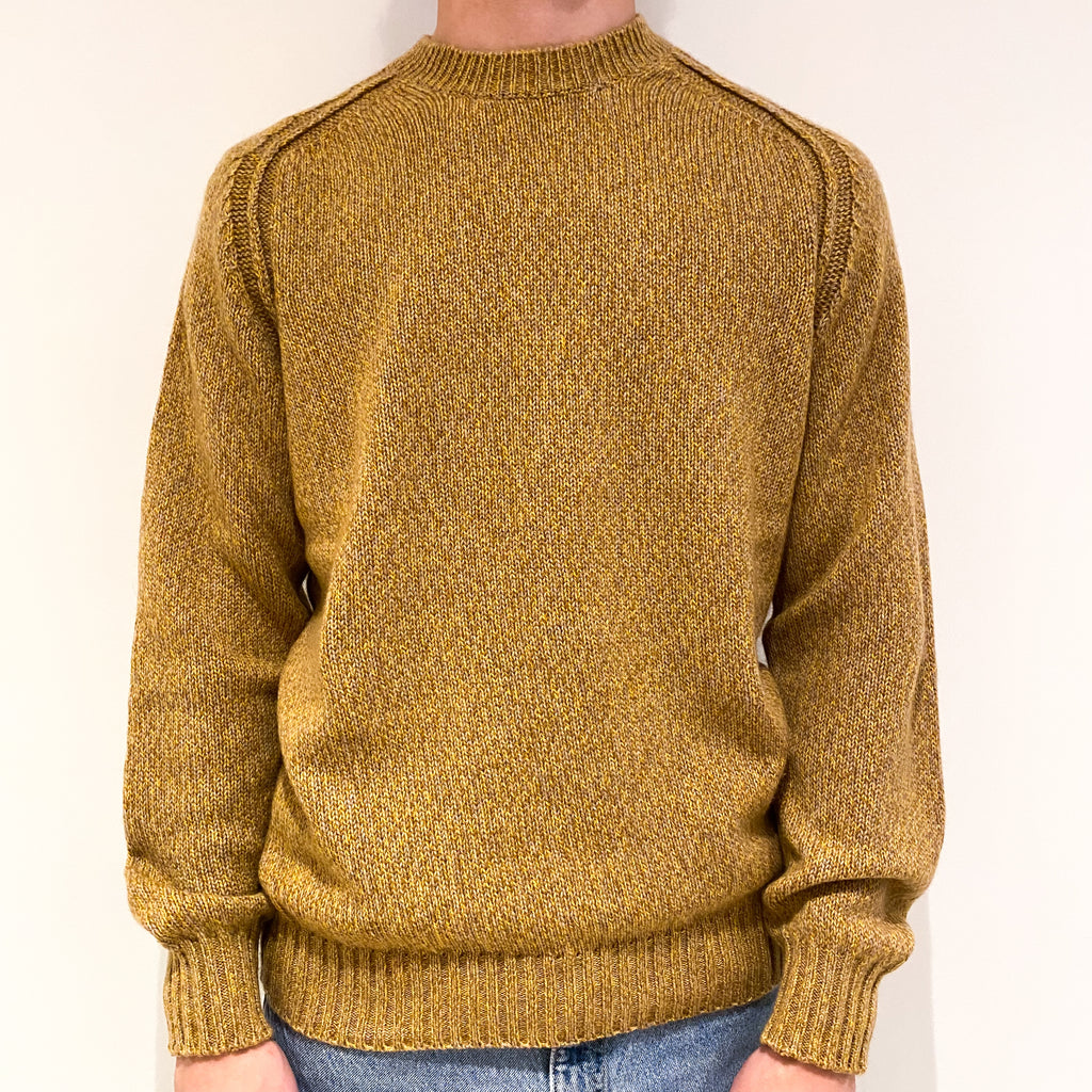 Men's Italian Golden Brown Marl Chunky Cashmere Crew Neck JumperLarge