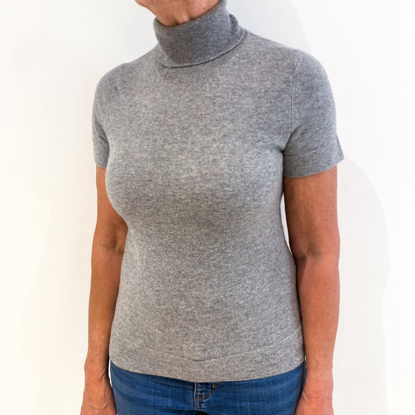 Smoke Grey Cashmere Short Sleeved Polo Neck Jumper Medium