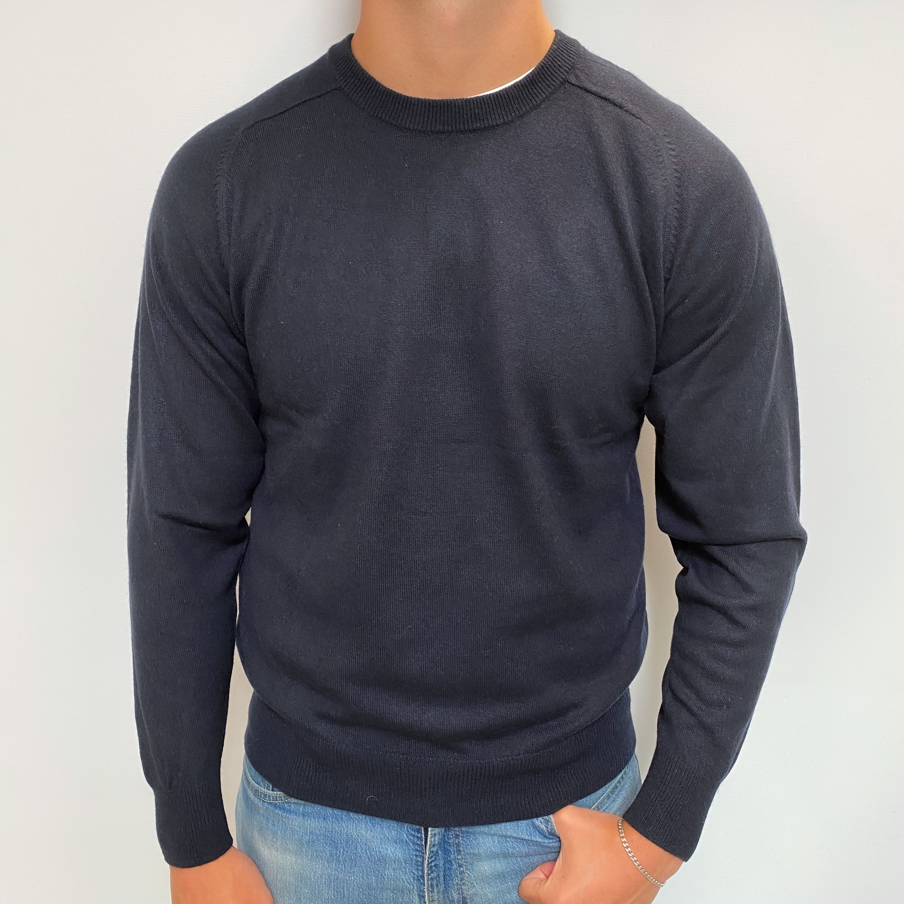 Men's Navy Blue Cashmere Crew Neck Jumper XL
