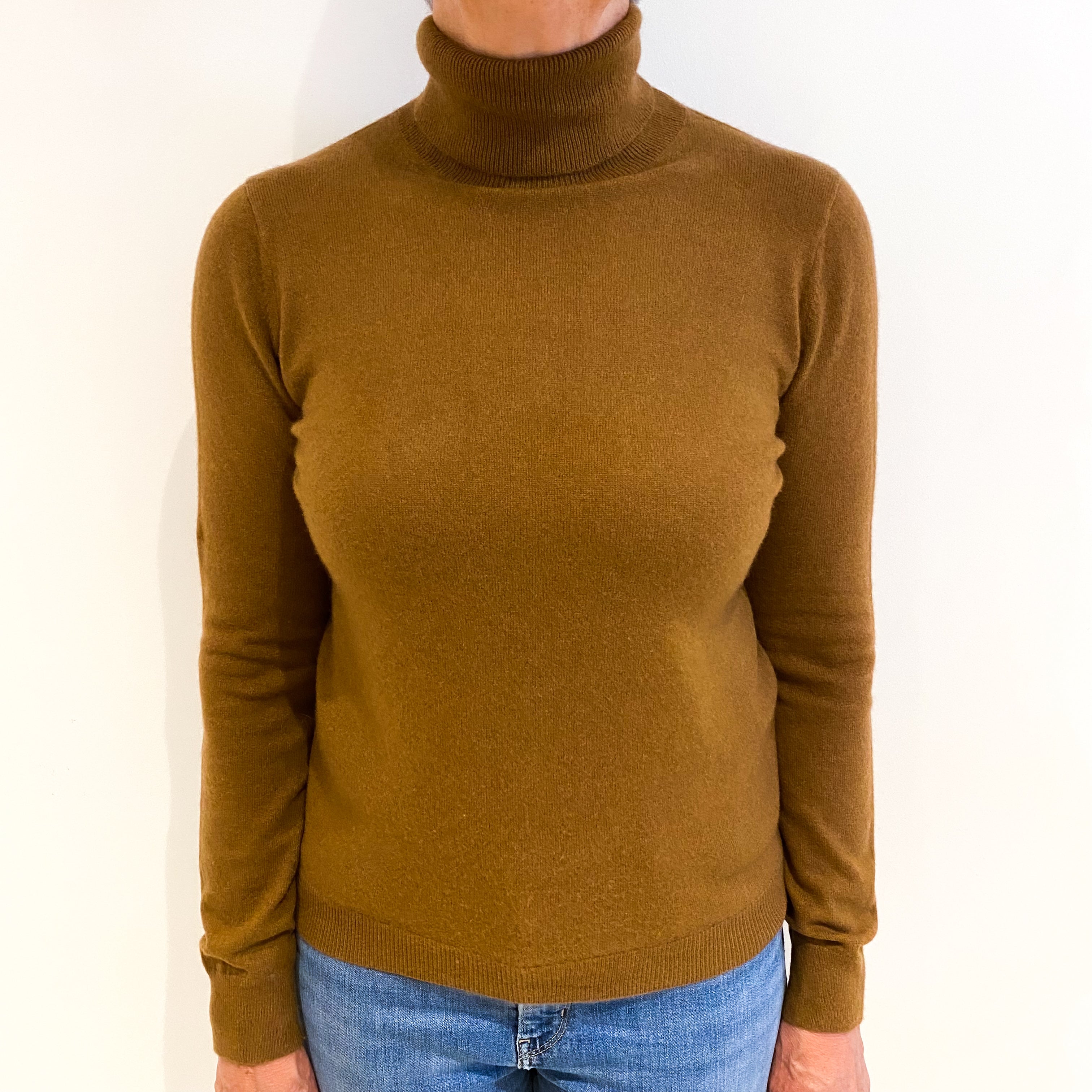 Cinnamon Brown Cashmere Polo Neck Jumper Medium