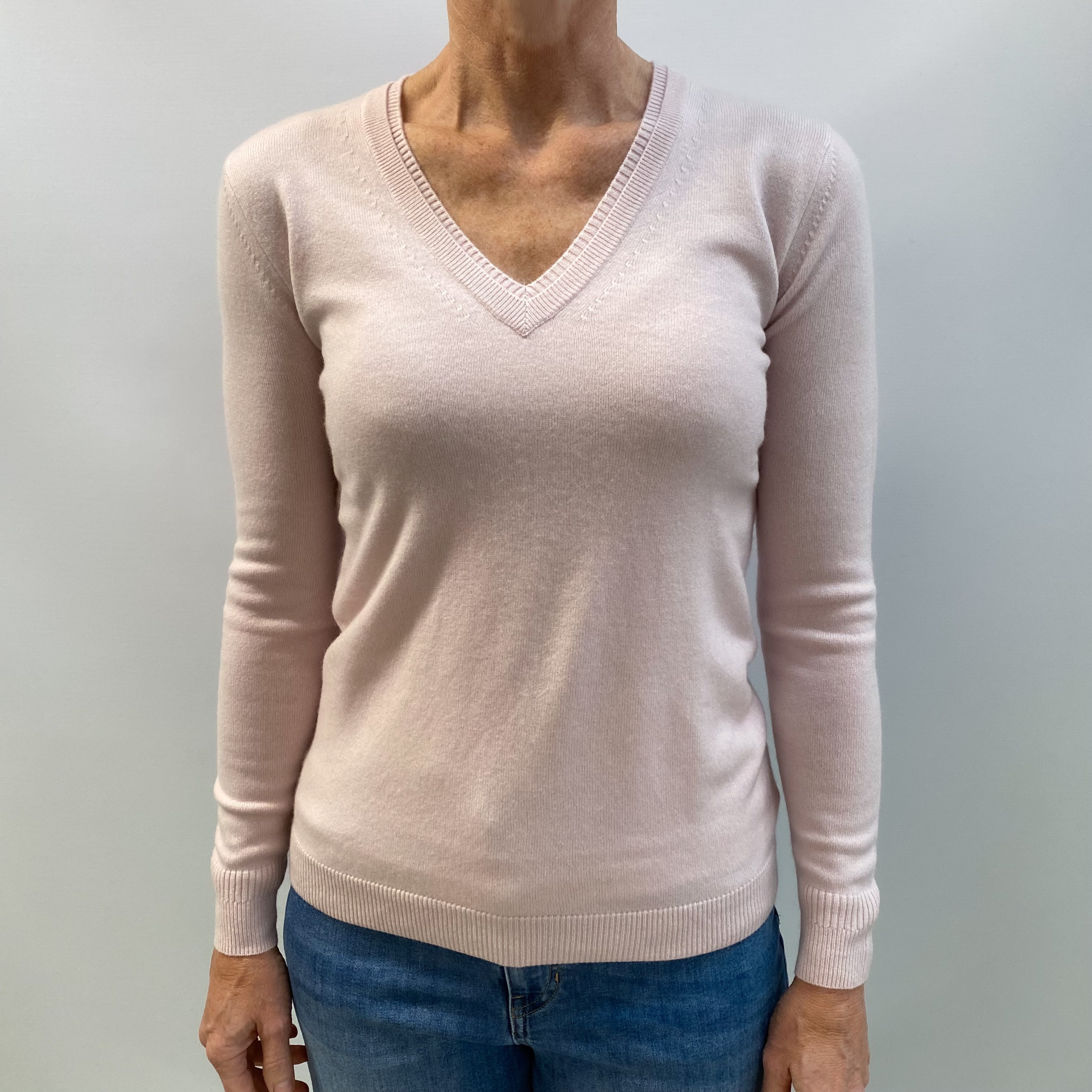 Nude Pink Cashmere V Neck Jumper Small