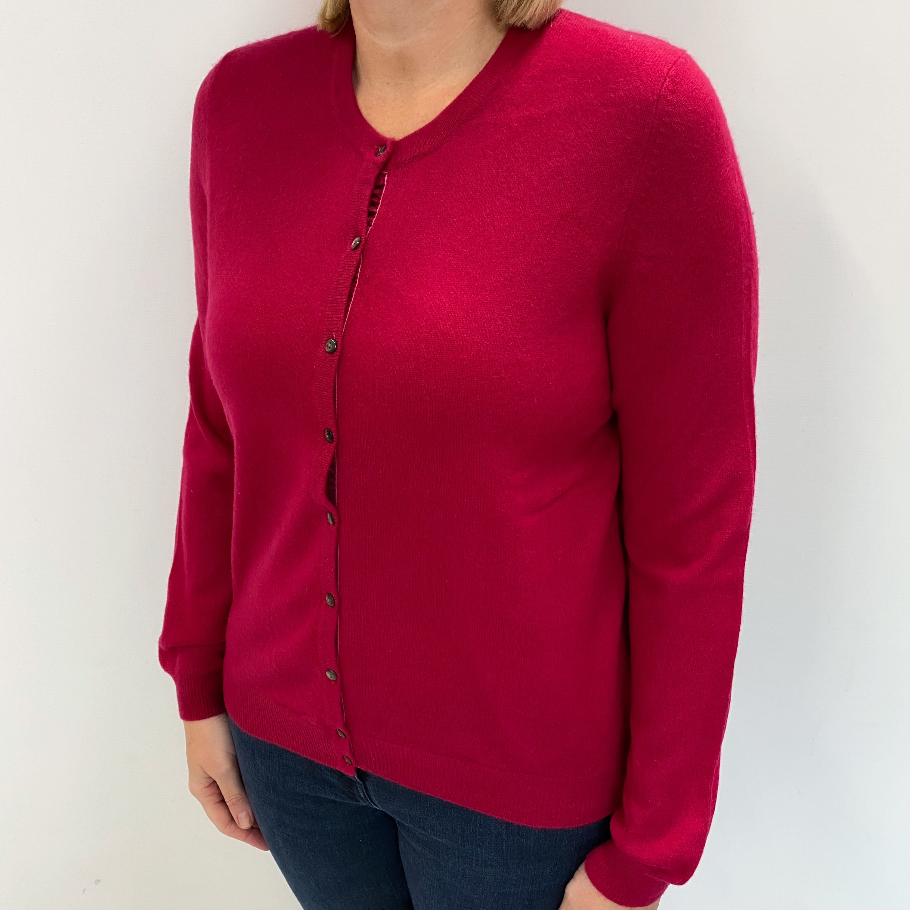 Phoenix Red Cashmere Crew Neck Cardigan Large