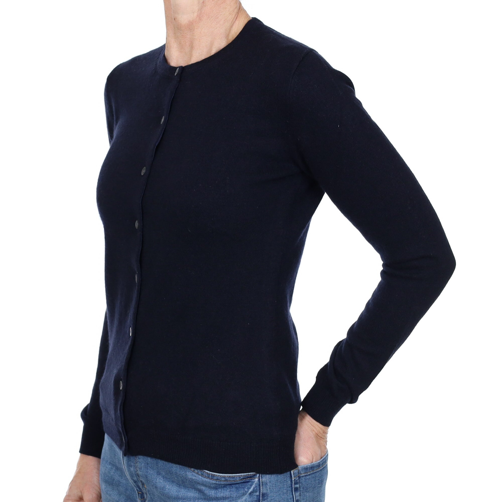 Dark Navy Cashmere Crew Neck Cardigan Small