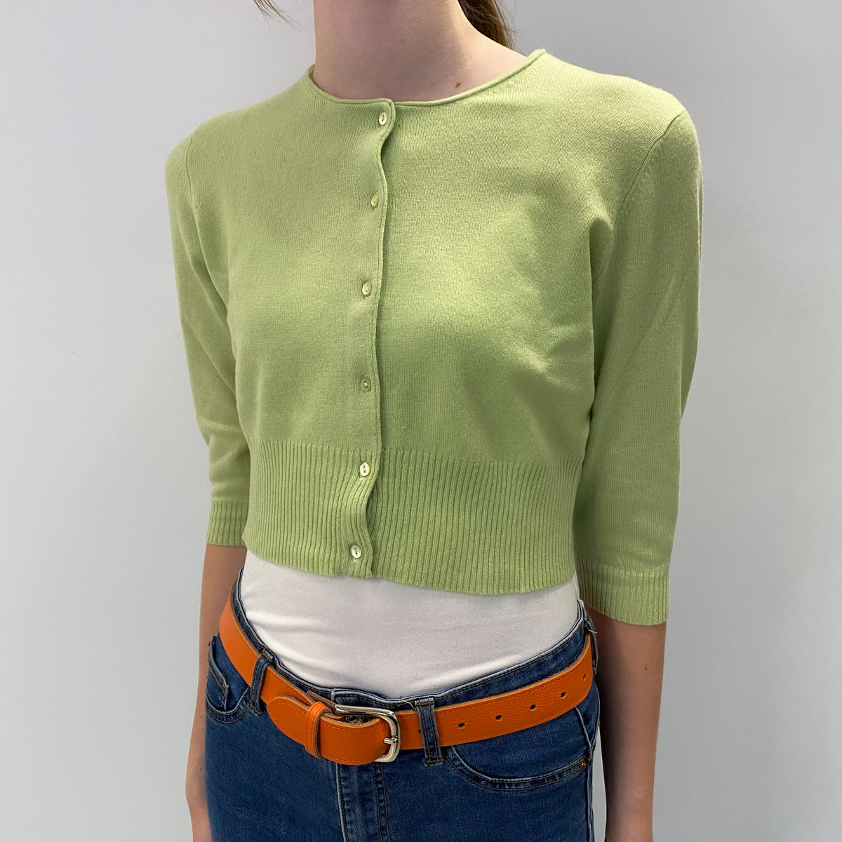 Pea Green Cashmere Cardigan Extra Small