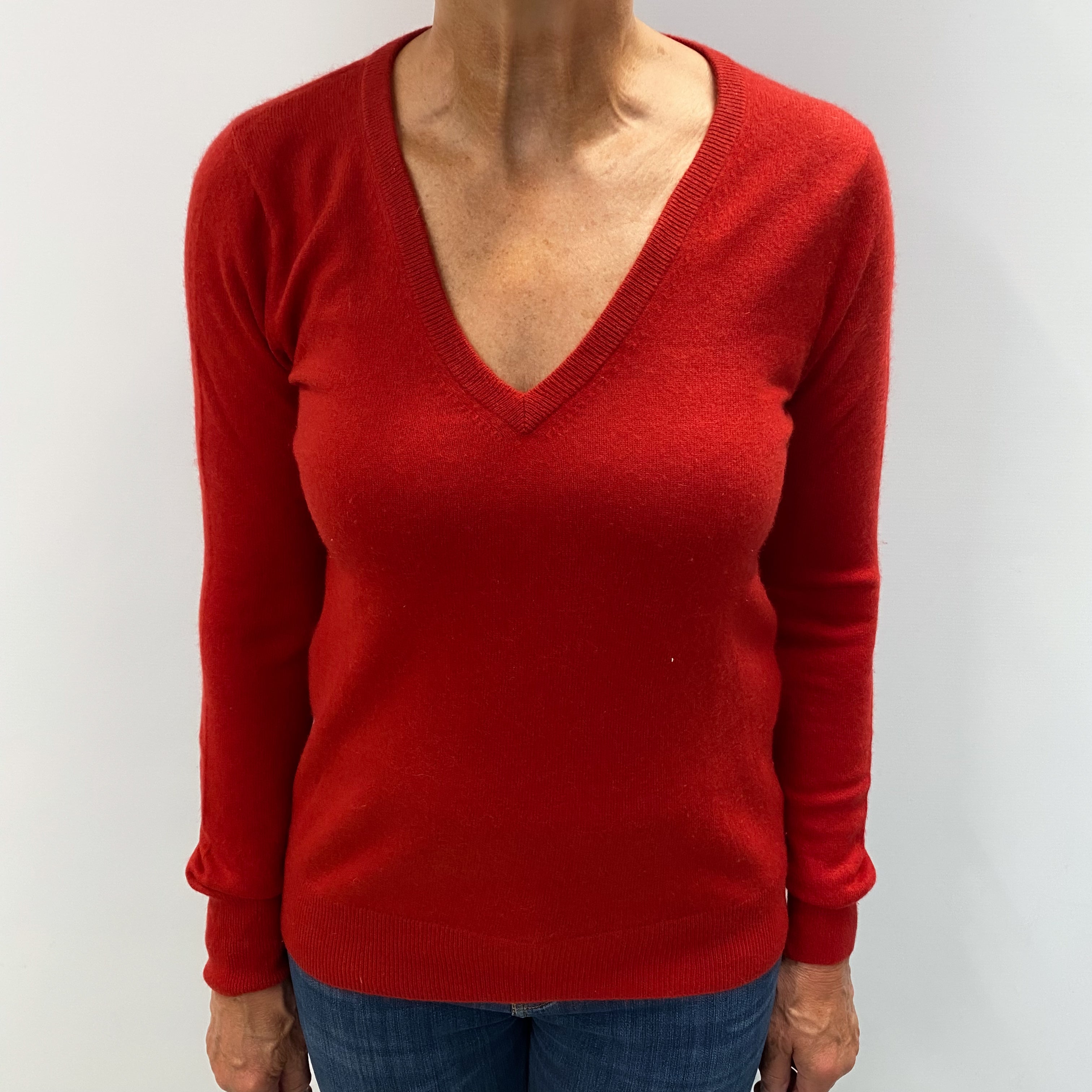 Spanish Red Cashmere V Neck Jumper Medium