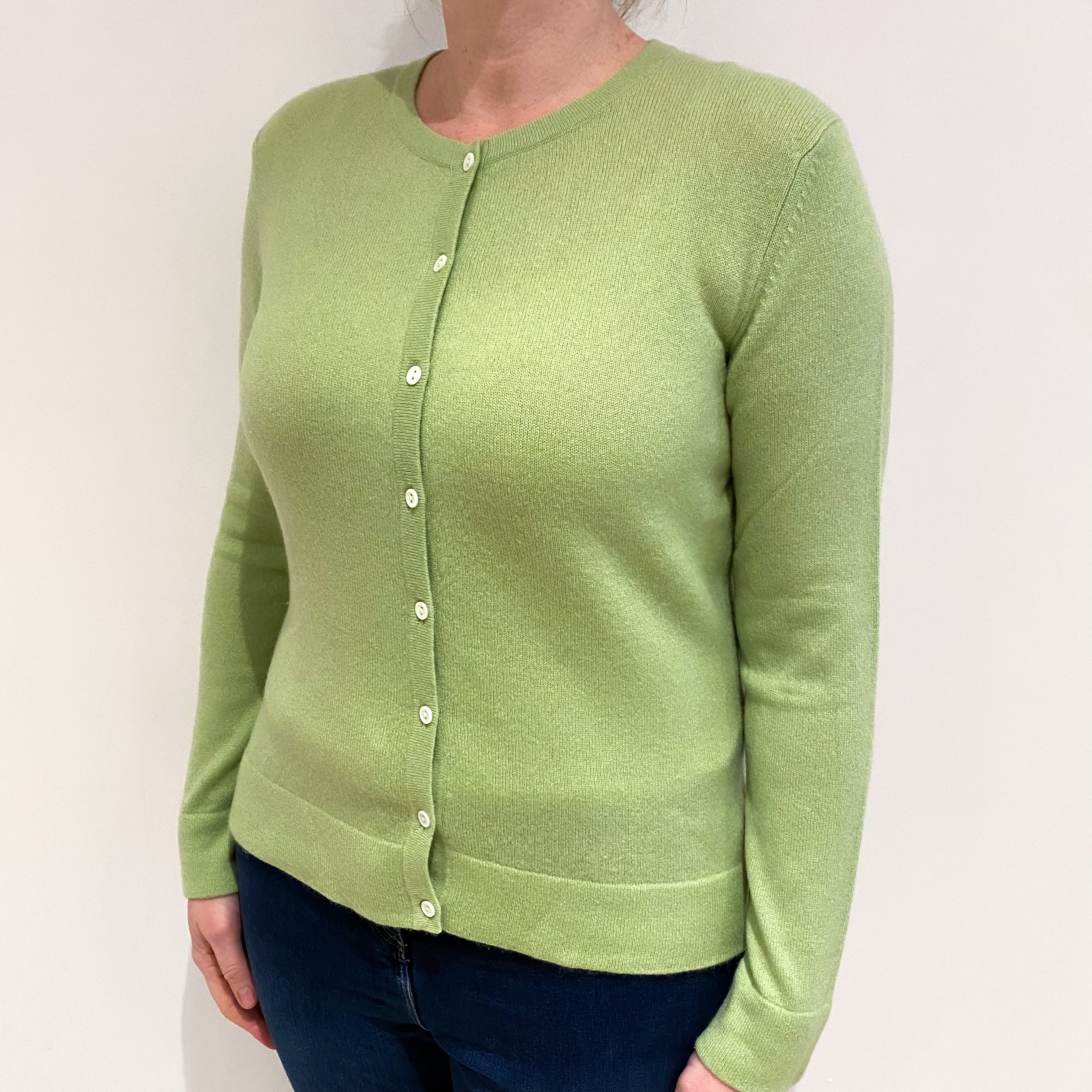 Lime Green Cashmere Crew Neck Cardigan Large