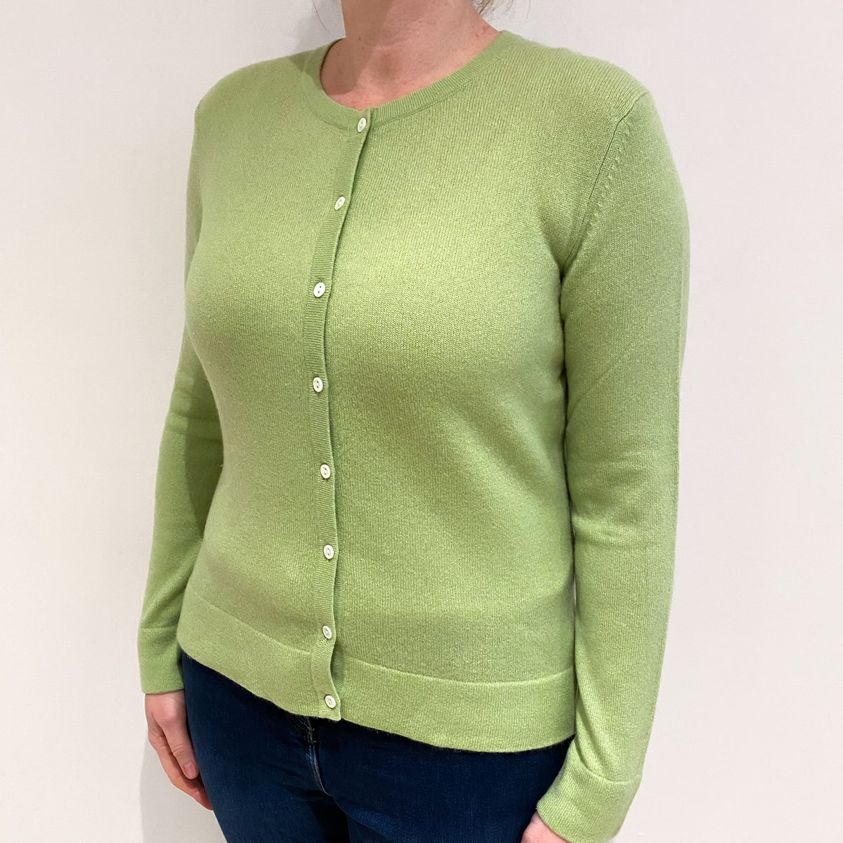 Lime Green Cashmere Crew Neck Cardigan Large