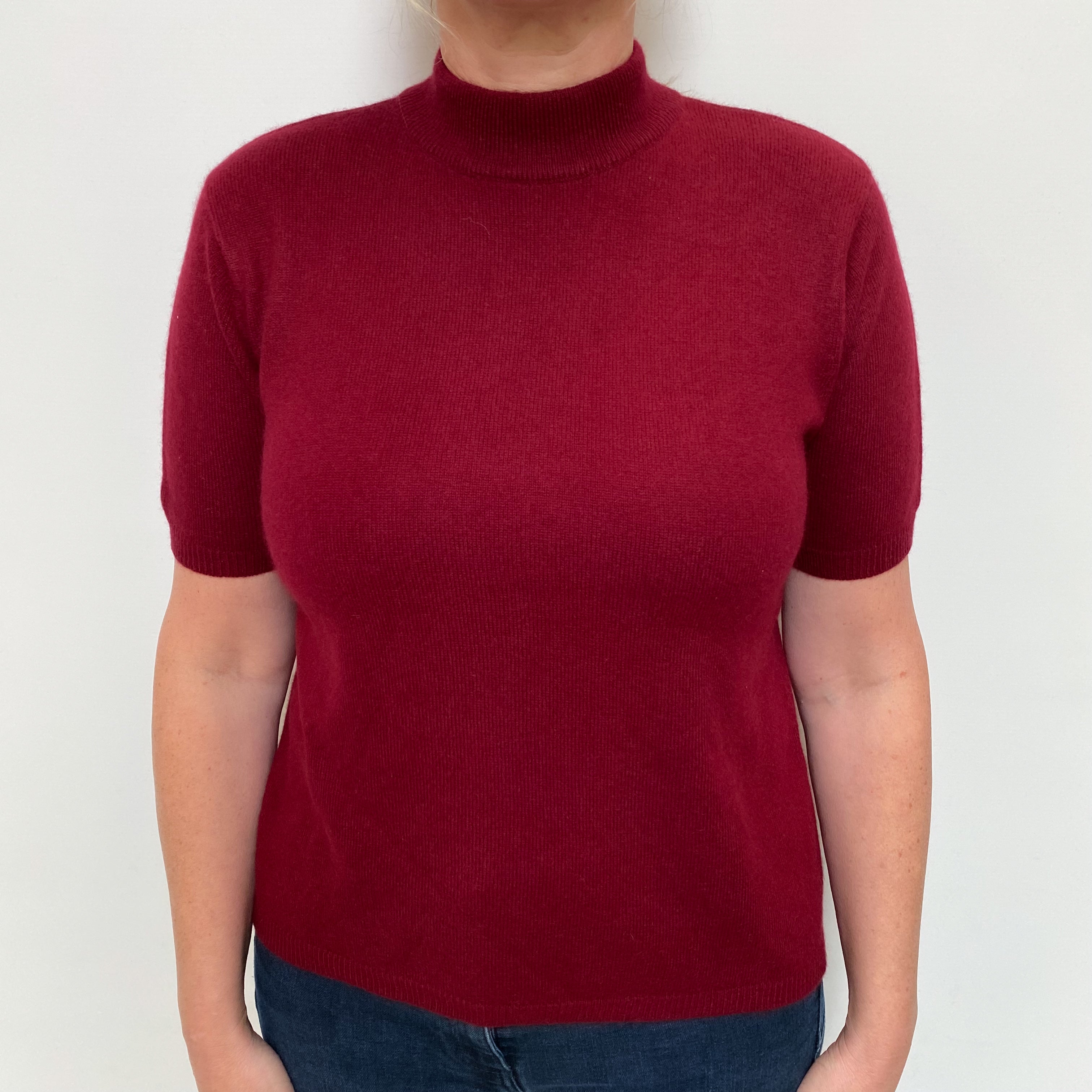 Burgundy RedCashmere Short Sleeve Turtle Neck Jumper Large