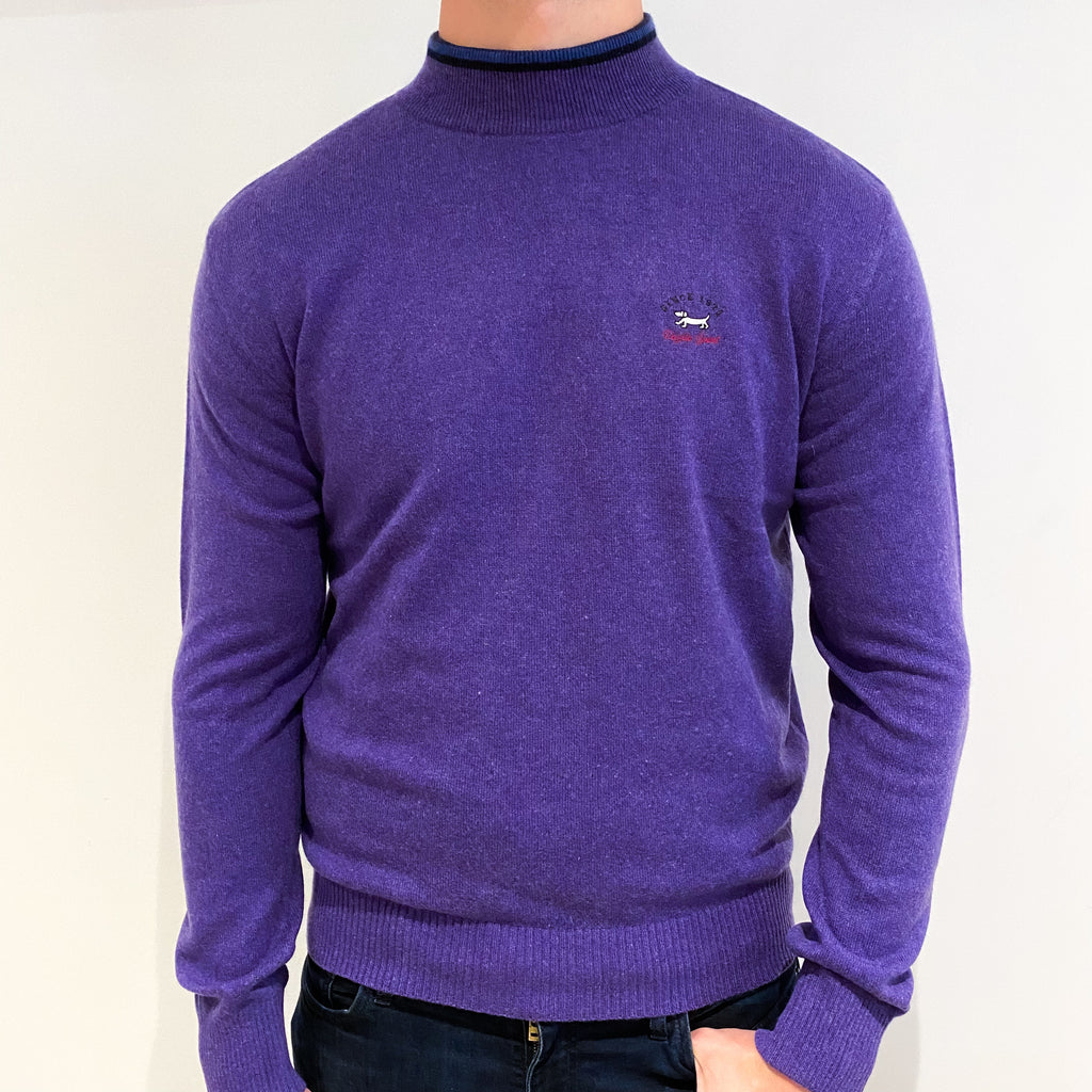 Men's Purple Cashmere Turtle Neck Jumper Extra Large