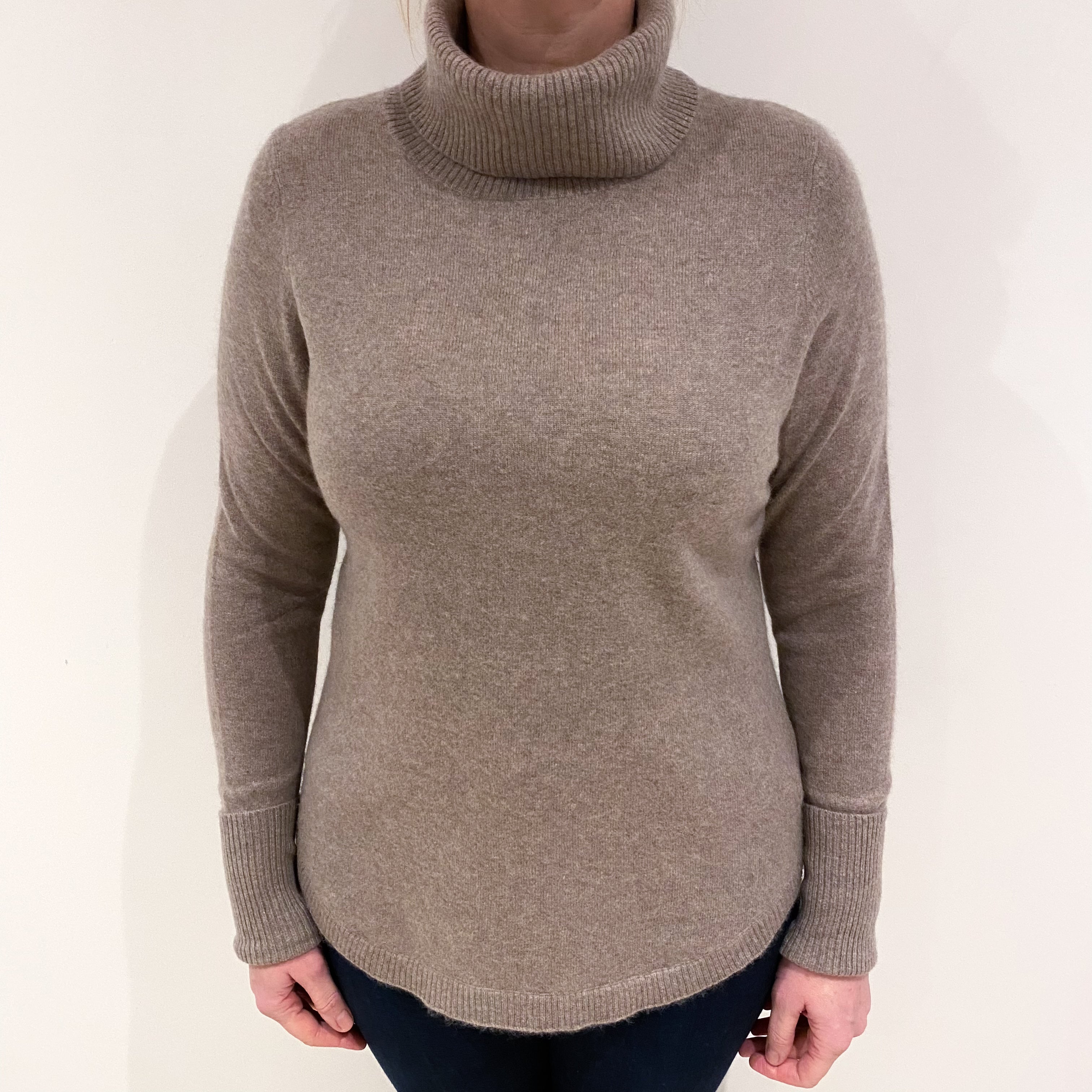 Mocha Grey Cashmere Cowl Neck Jumper Large