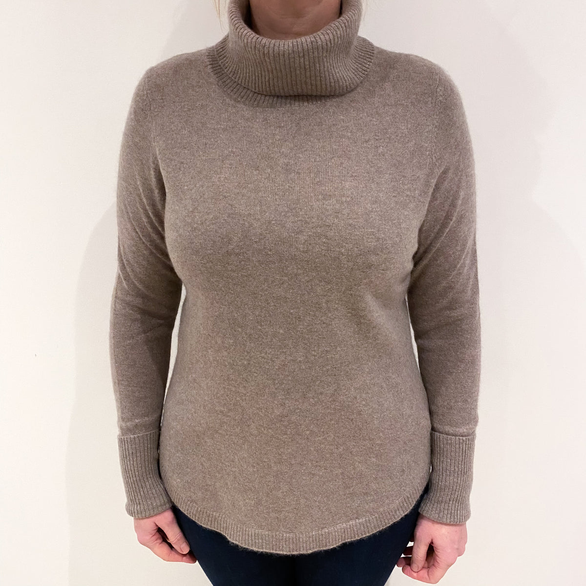 Mocha Grey Cashmere Cowl Neck Jumper Large