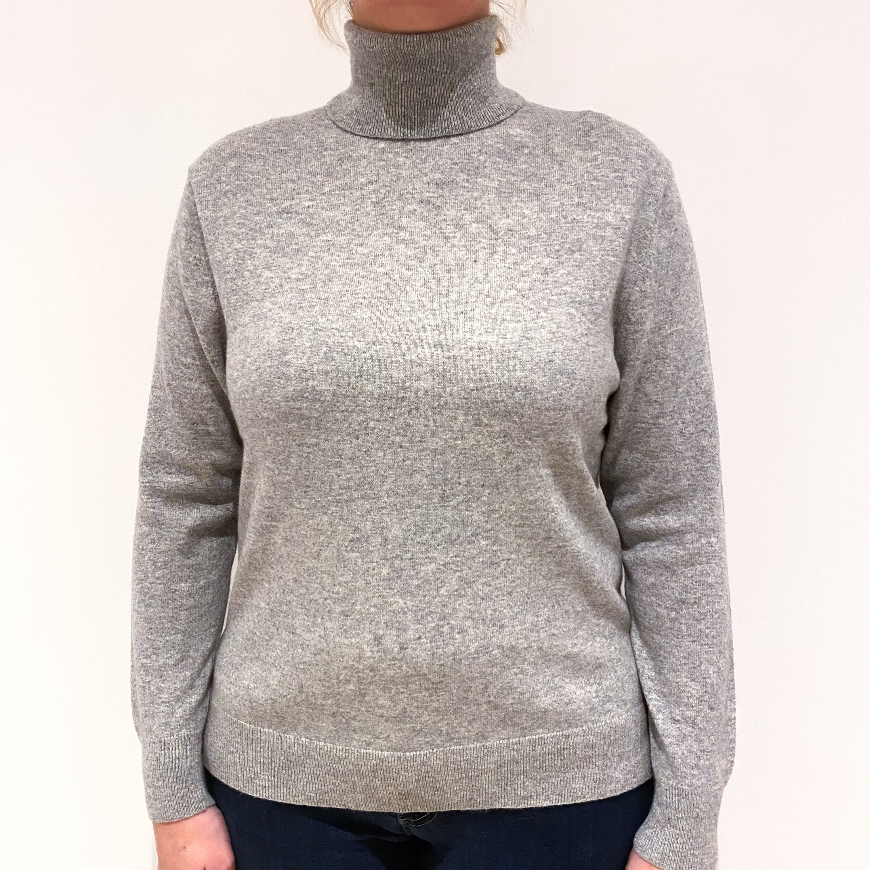 Smoke Grey Cashmere Polo Neck Jumper Large