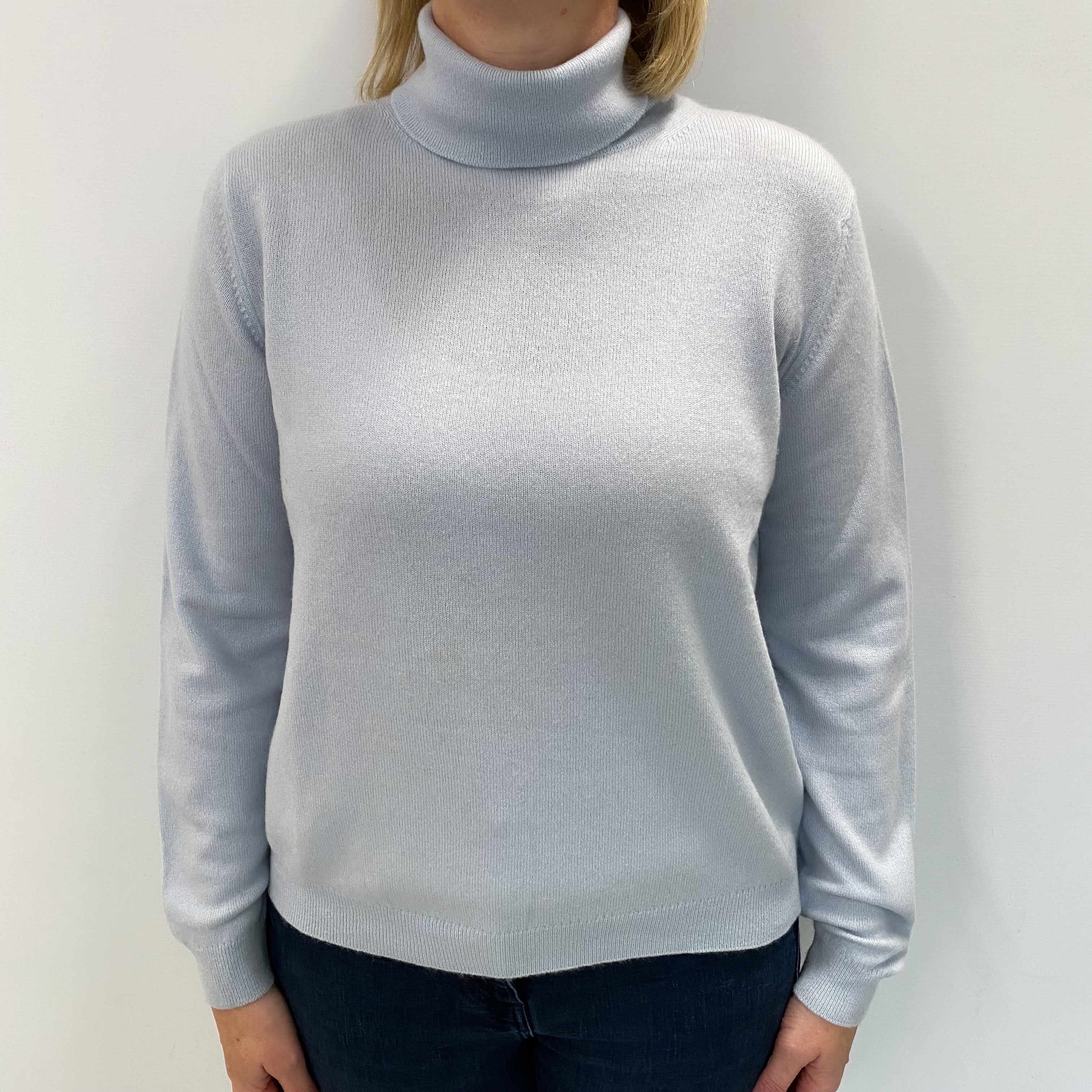 Baby Blue Cashmere Polo Neck Jumper Large