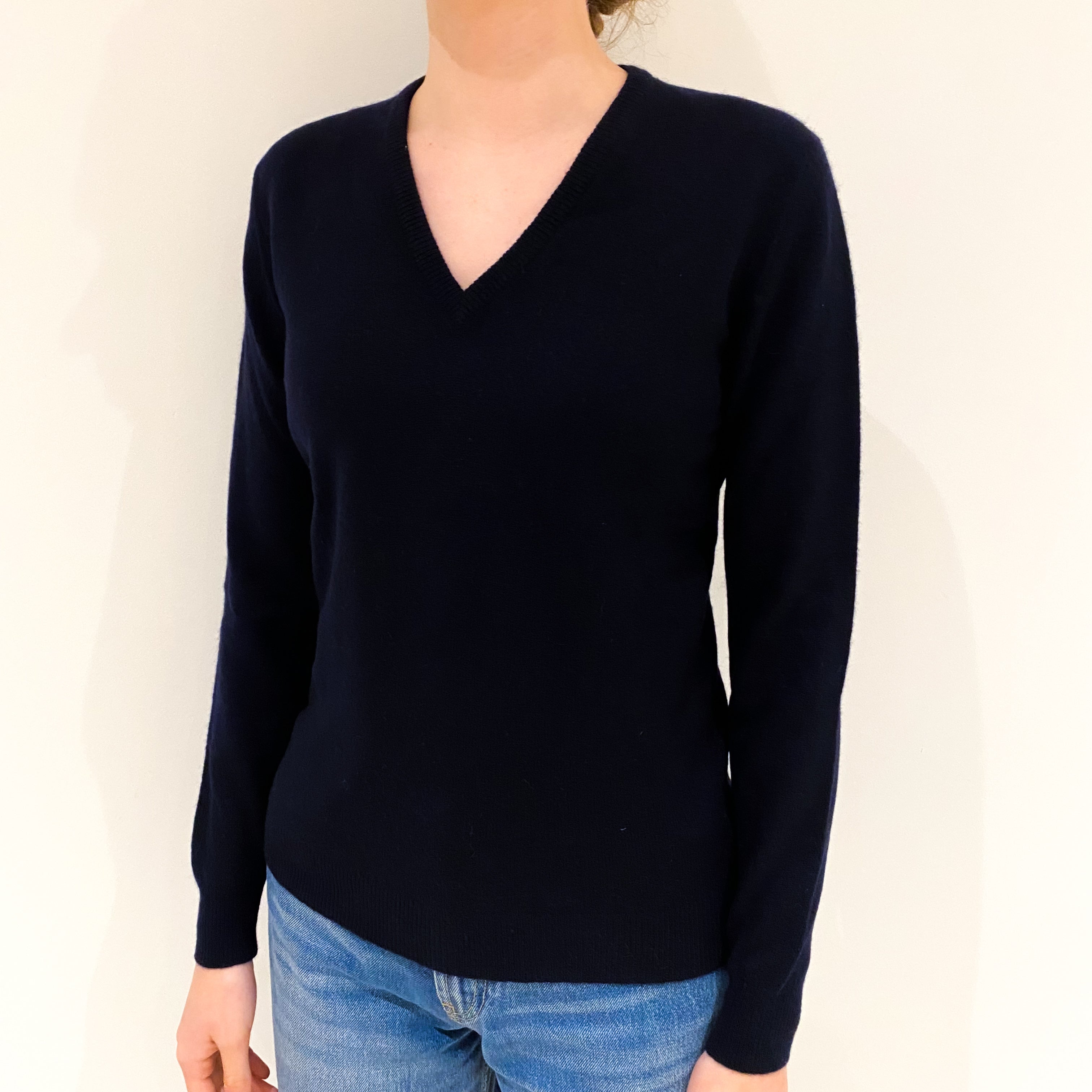 Vintage Dark Navy Cashmere V-Neck Jumper Extra Small