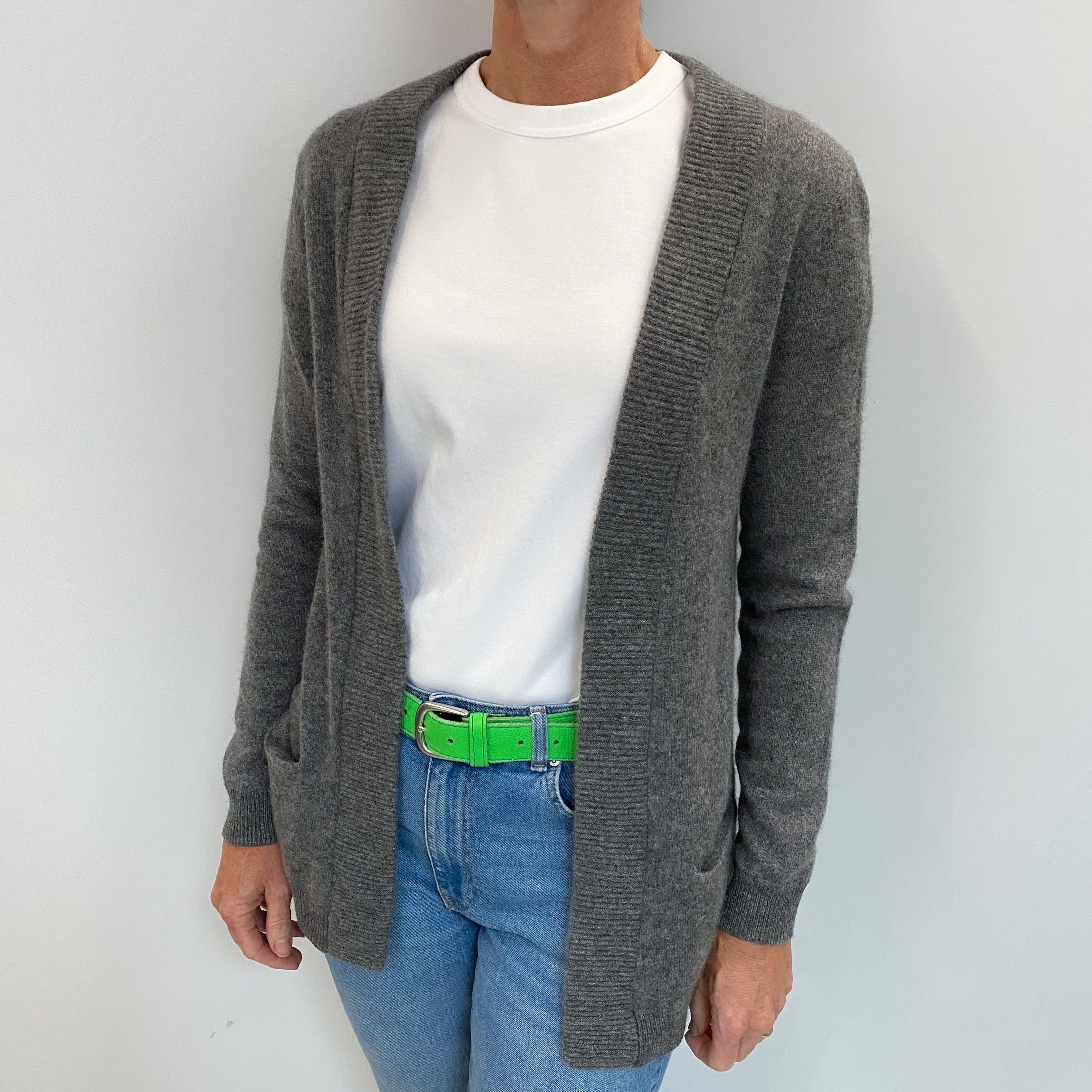 Slate Grey Cashmere Edge To Edge Cardigan Small