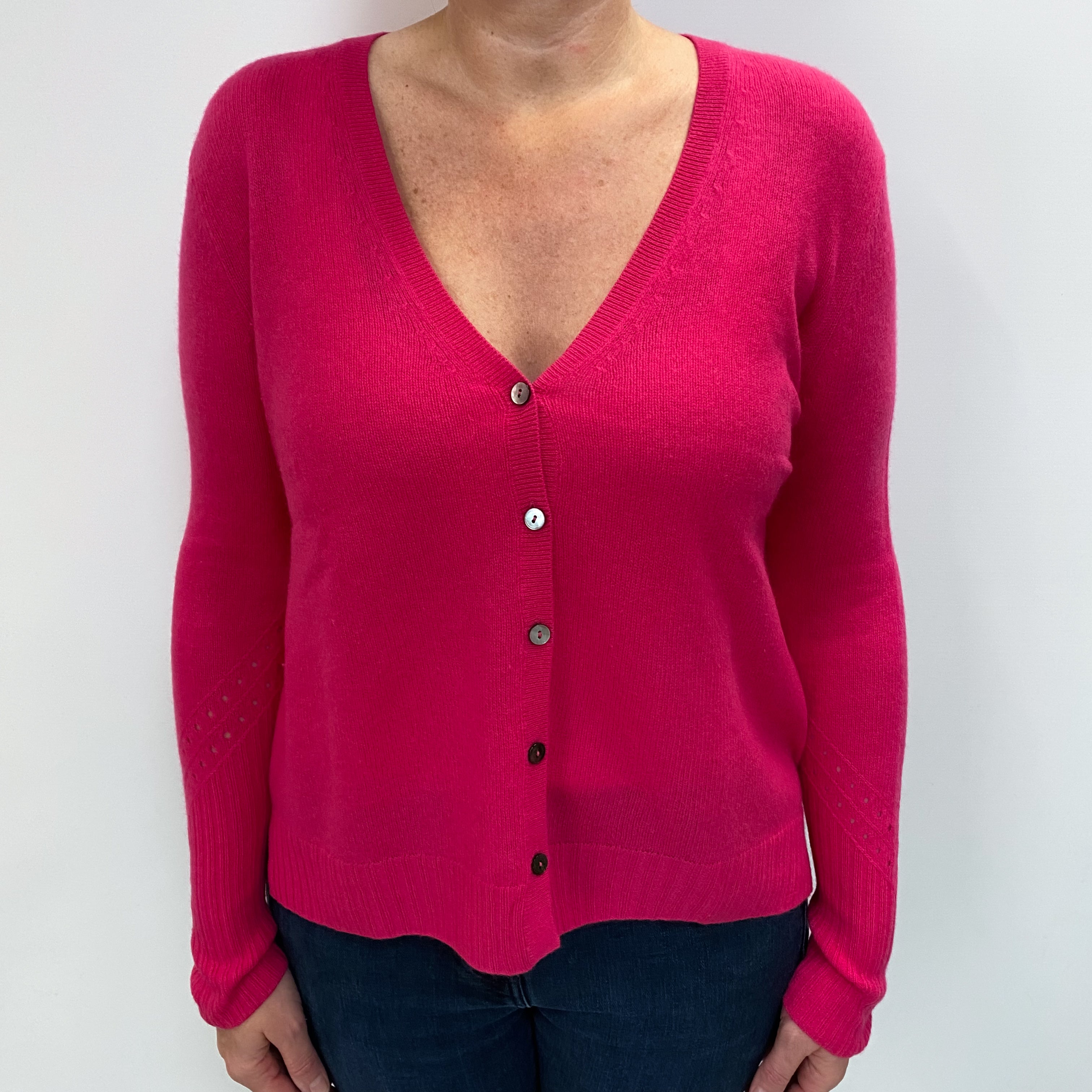 Hot Pink Cashmere V-Neck Cardigan Large