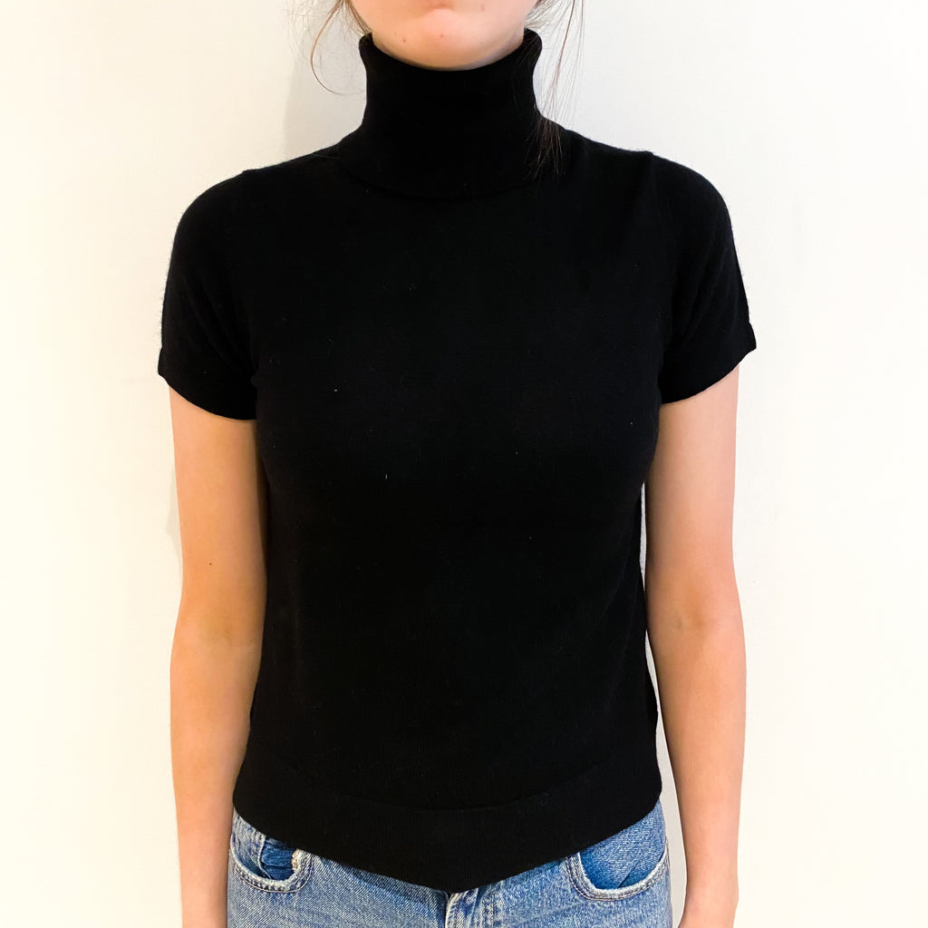 Black Cashmere Polo Neck Short Sleeved Jumper Extra Small