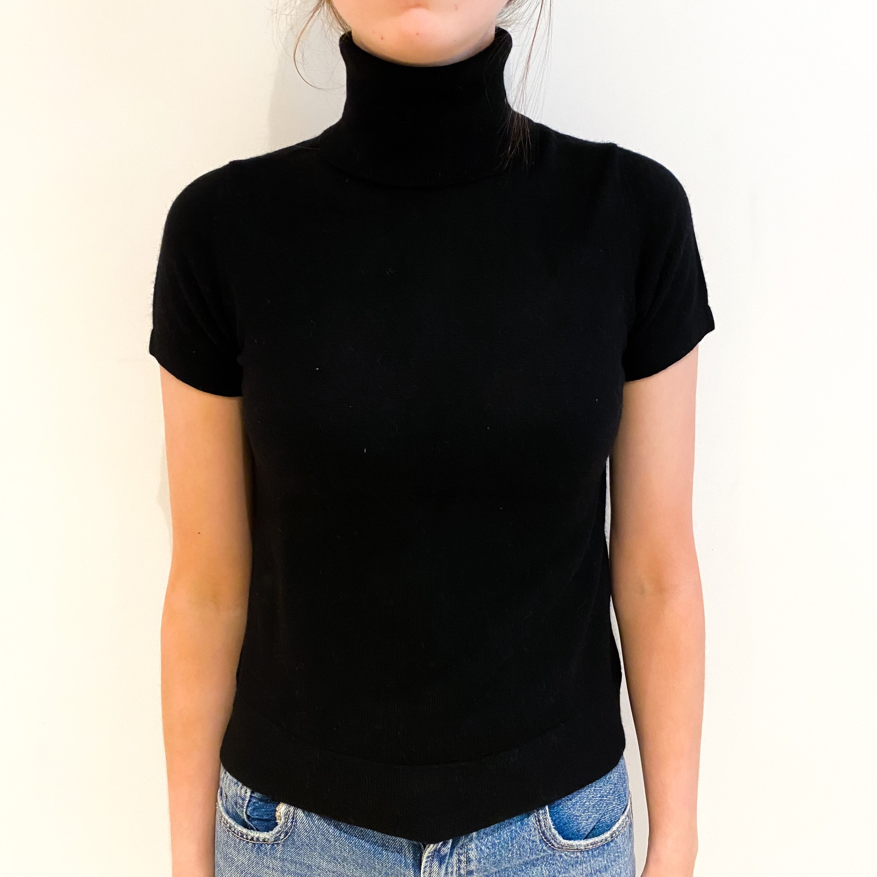 Black Cashmere Polo Neck Short Sleeved Jumper Extra Small