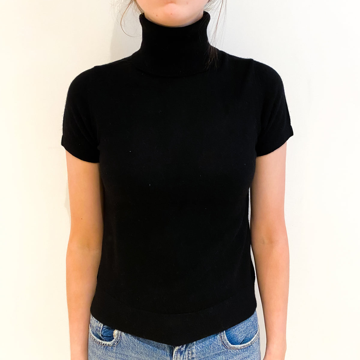 Black Cashmere Polo Neck Short Sleeved Jumper Extra Small