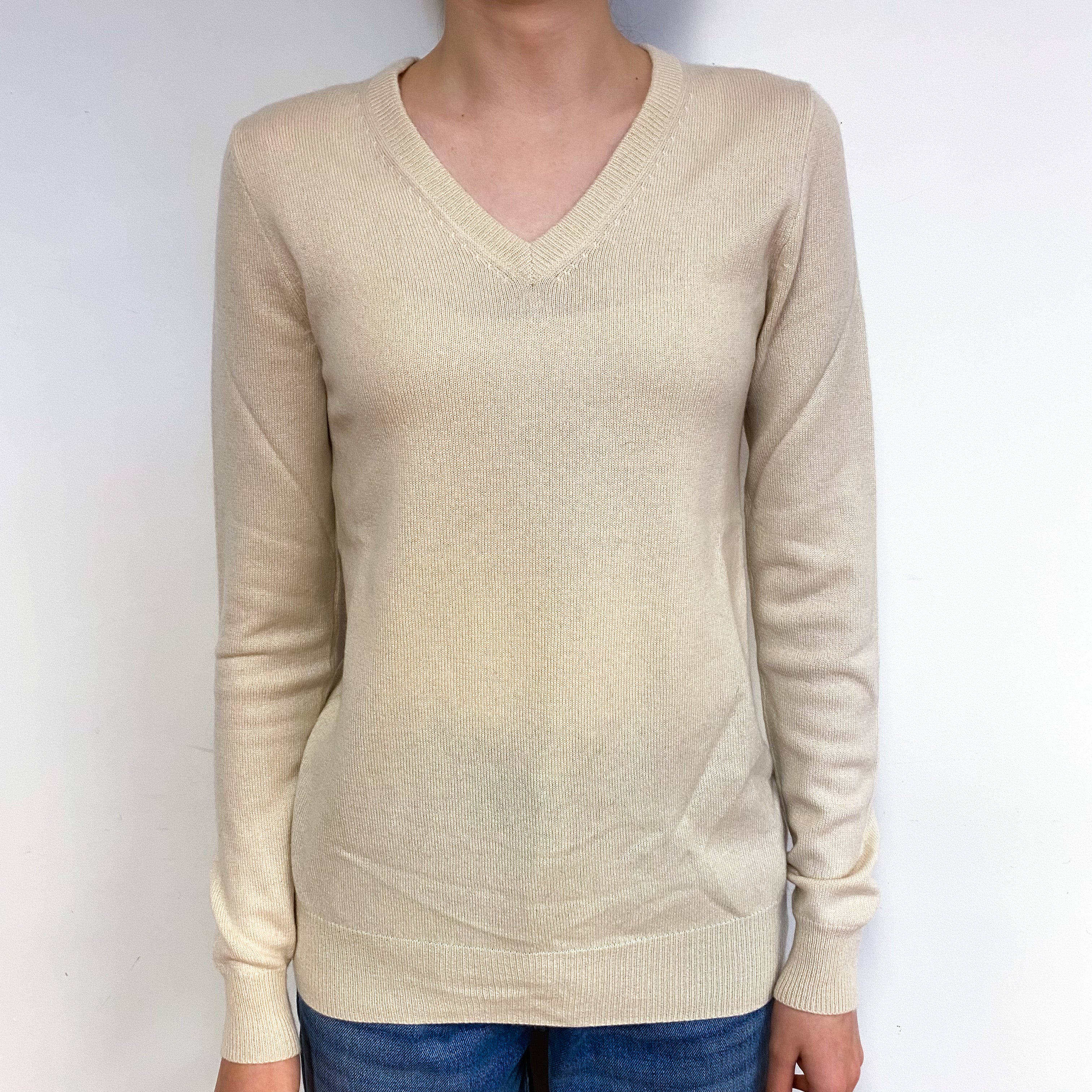 Honey Cream Cashmere V-Neck Jumper Extra Small