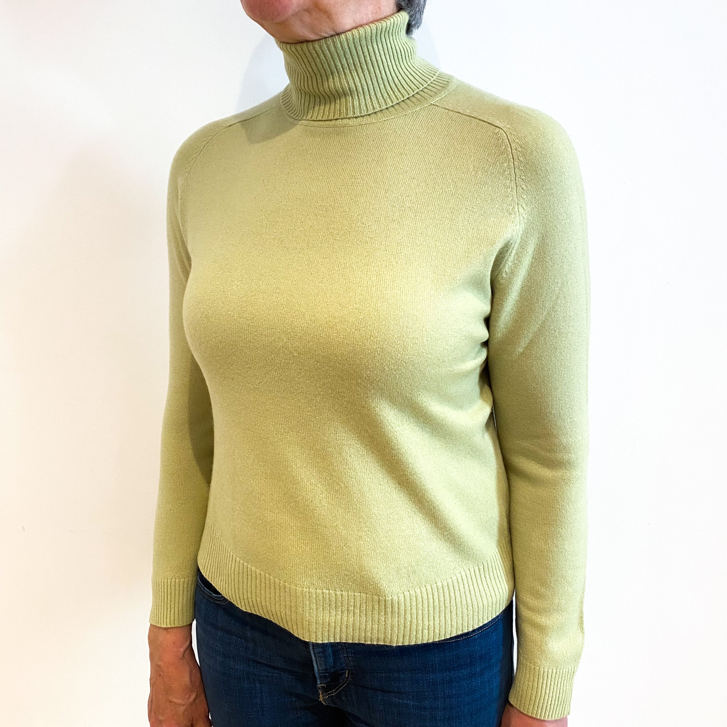 Pistachio Green Cashmere Polo Neck Jumper Medium