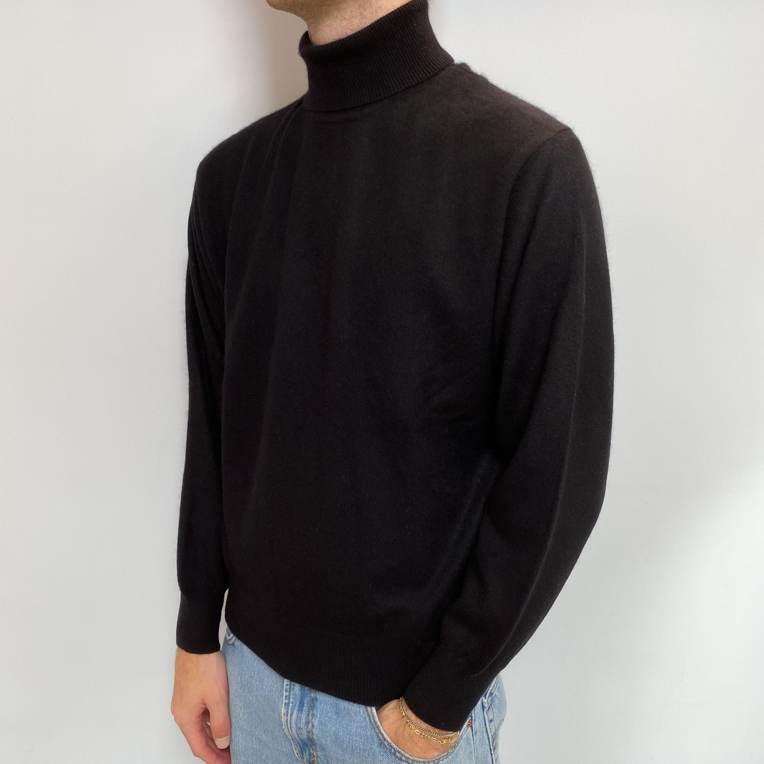 Men's Black Cashmere Polo Neck Jumper Large