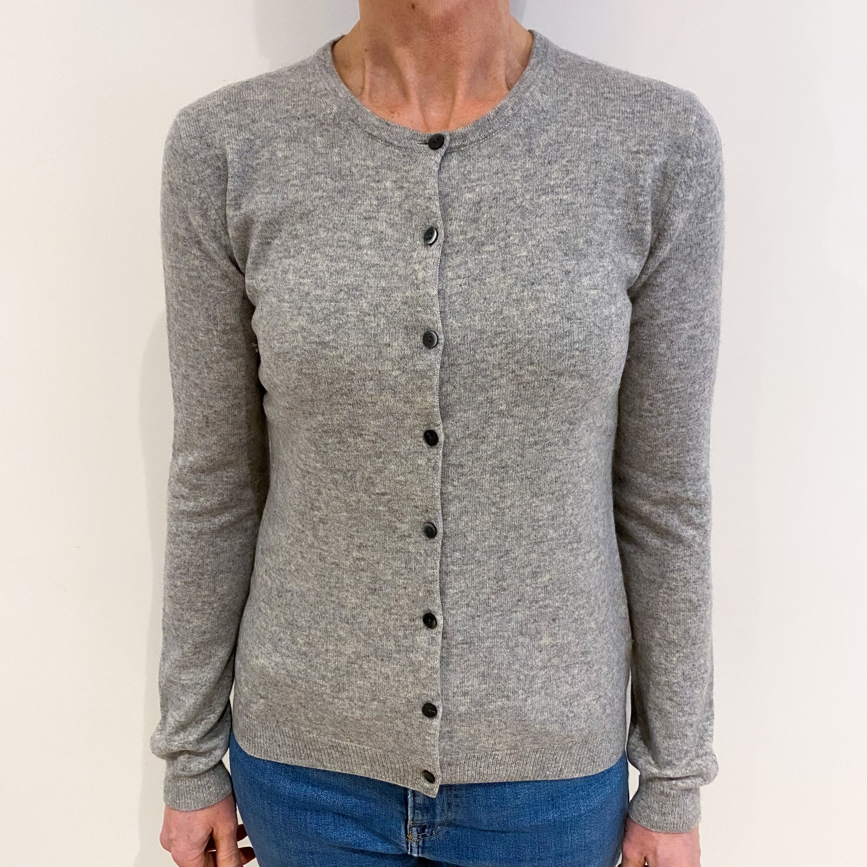 Smoke Grey Cashmere Crew Neck Cardigan Small