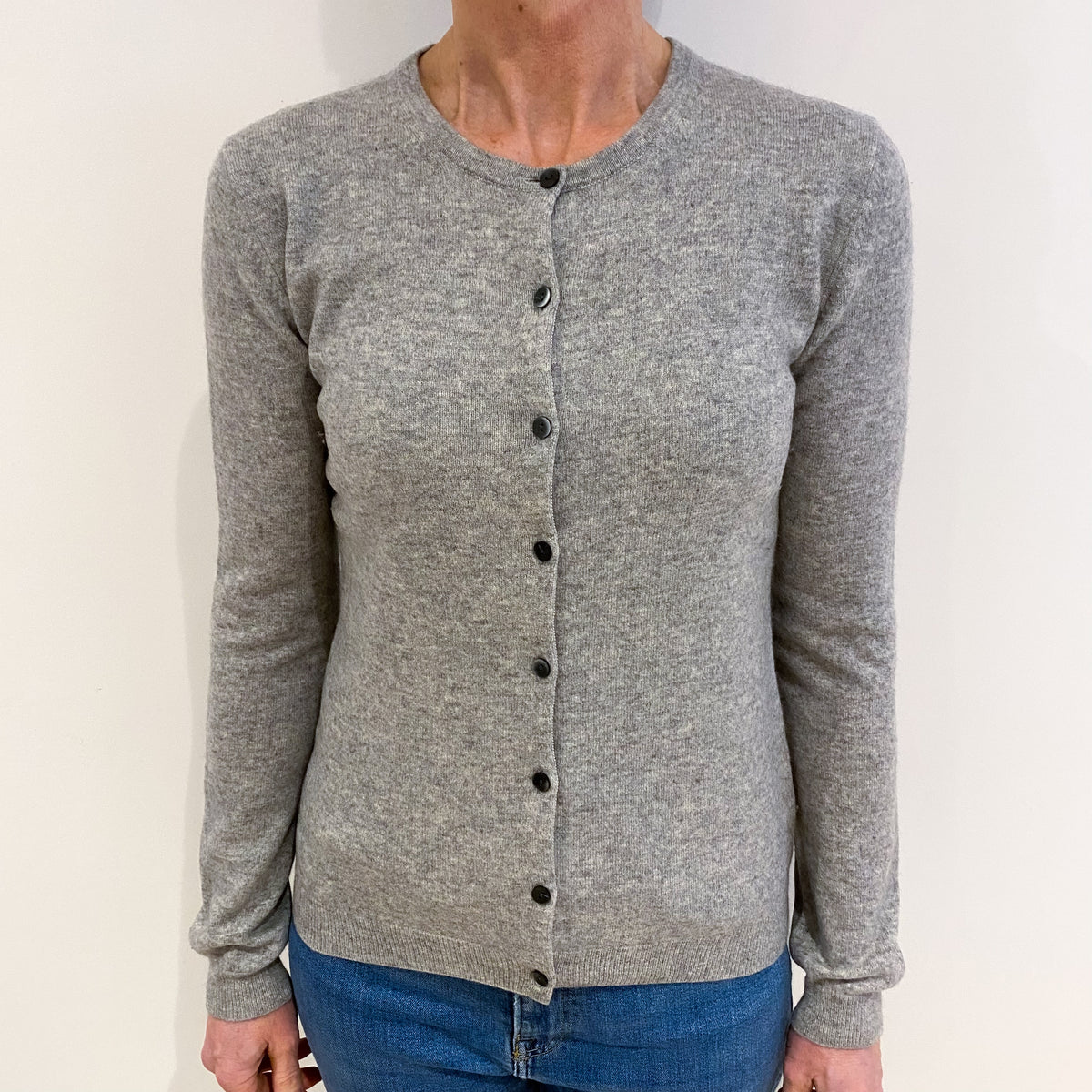 Smoke Grey Cashmere Crew Neck Cardigan Small