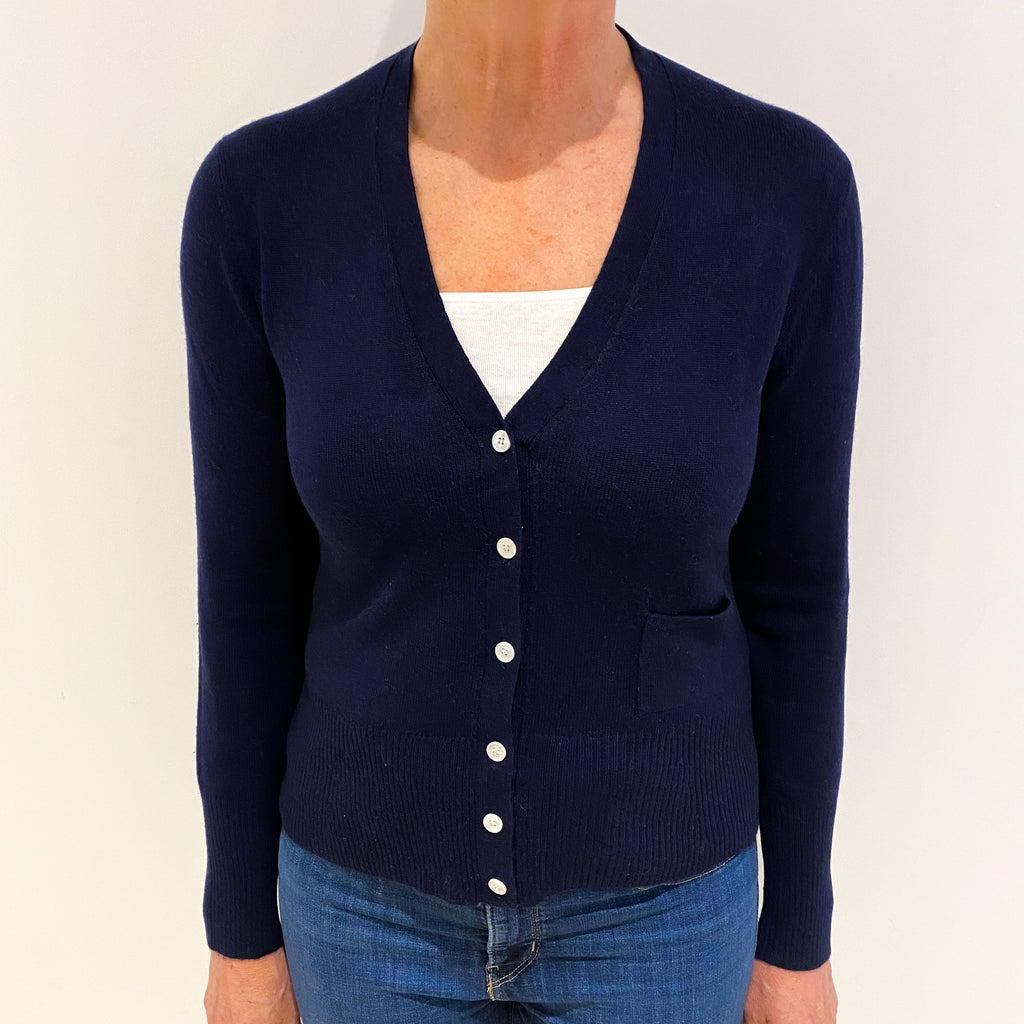Italian Navy Blue Cashmere V Neck Cardigan Medium