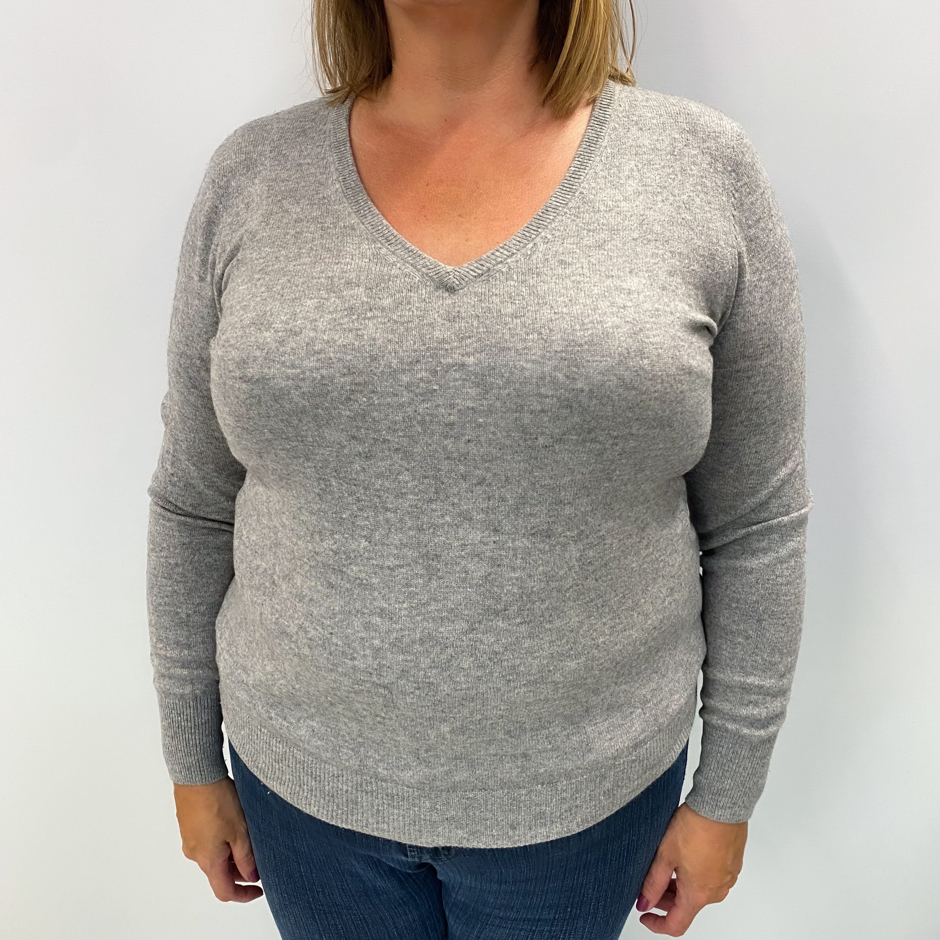 Smoke Grey Cashmere V Neck Jumper Extra Large
