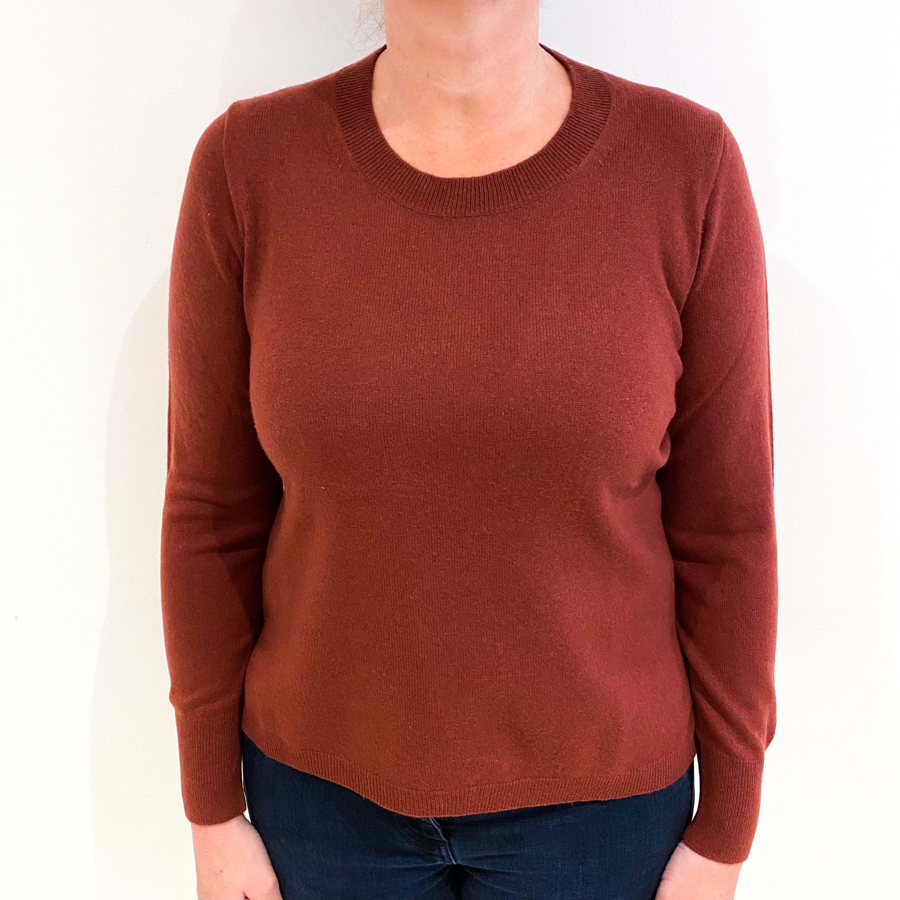 Brick Red Cashmere Crew Neck Jumper Large