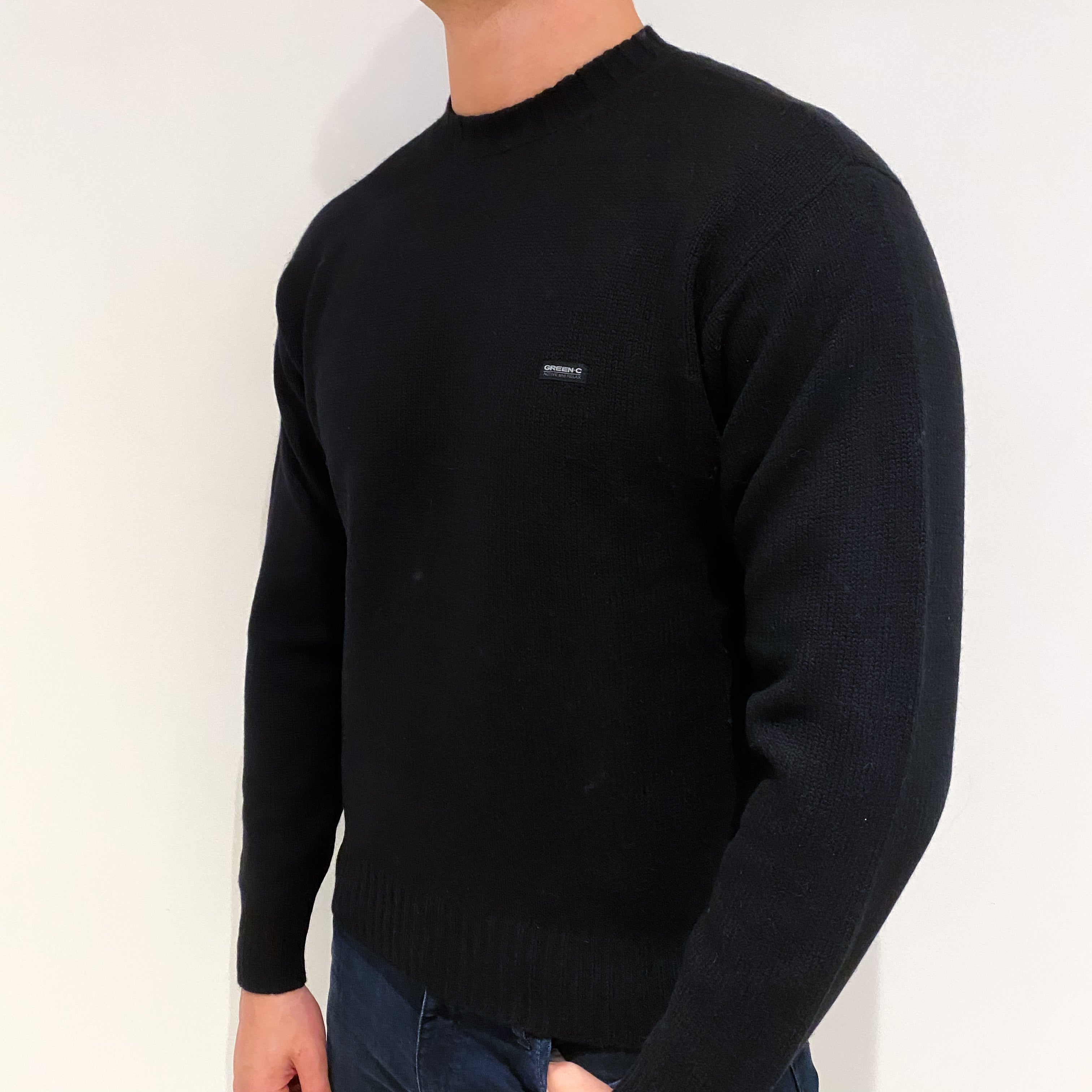 Men's Black Cashmere Heavy Knit Crew Neck Jumper Extra Large