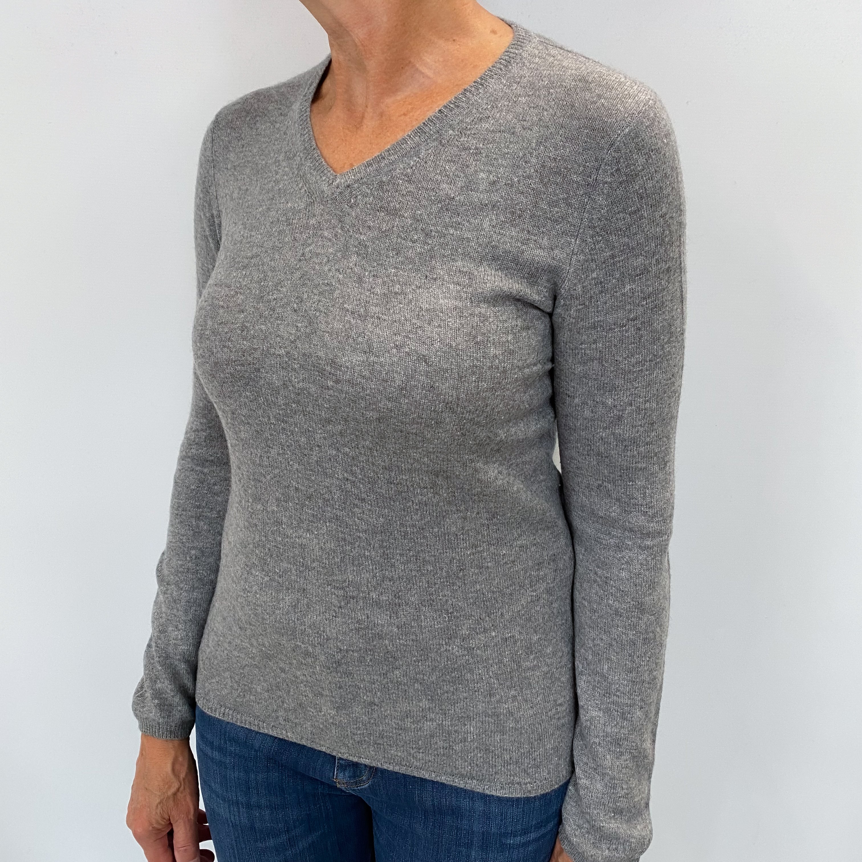 Slate Grey Cashmere V Neck Jumper Medium
