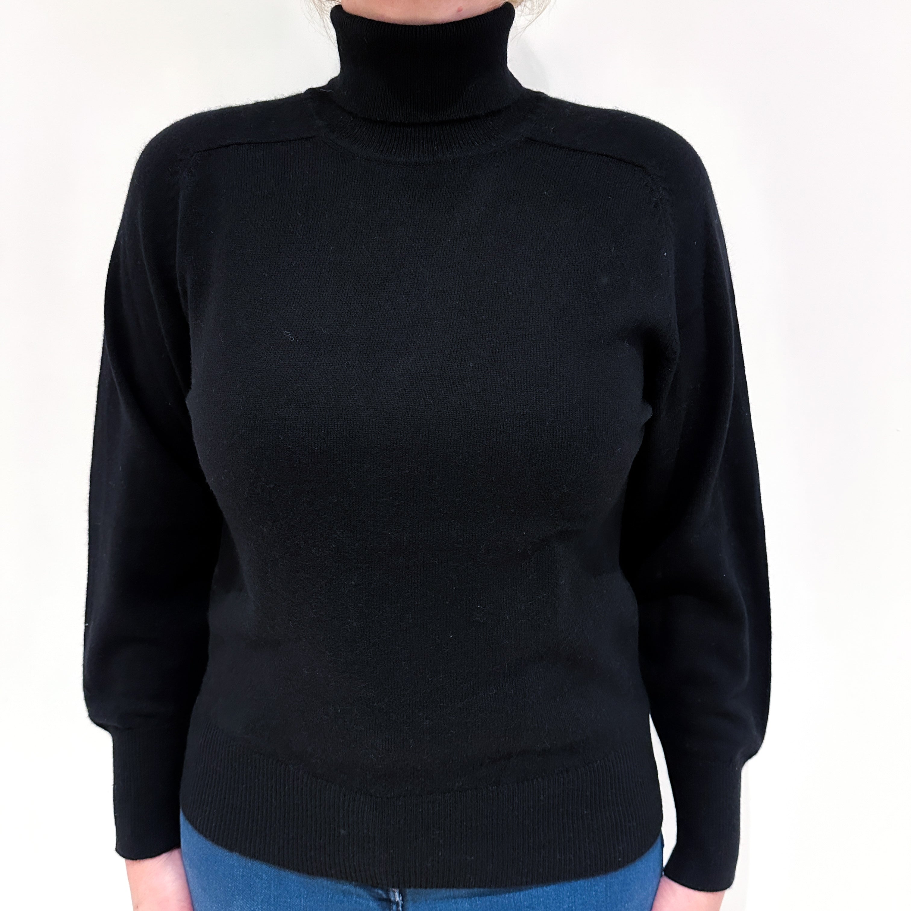 Black Balloon Sleeve Cashmere Polo Neck Jumper Large