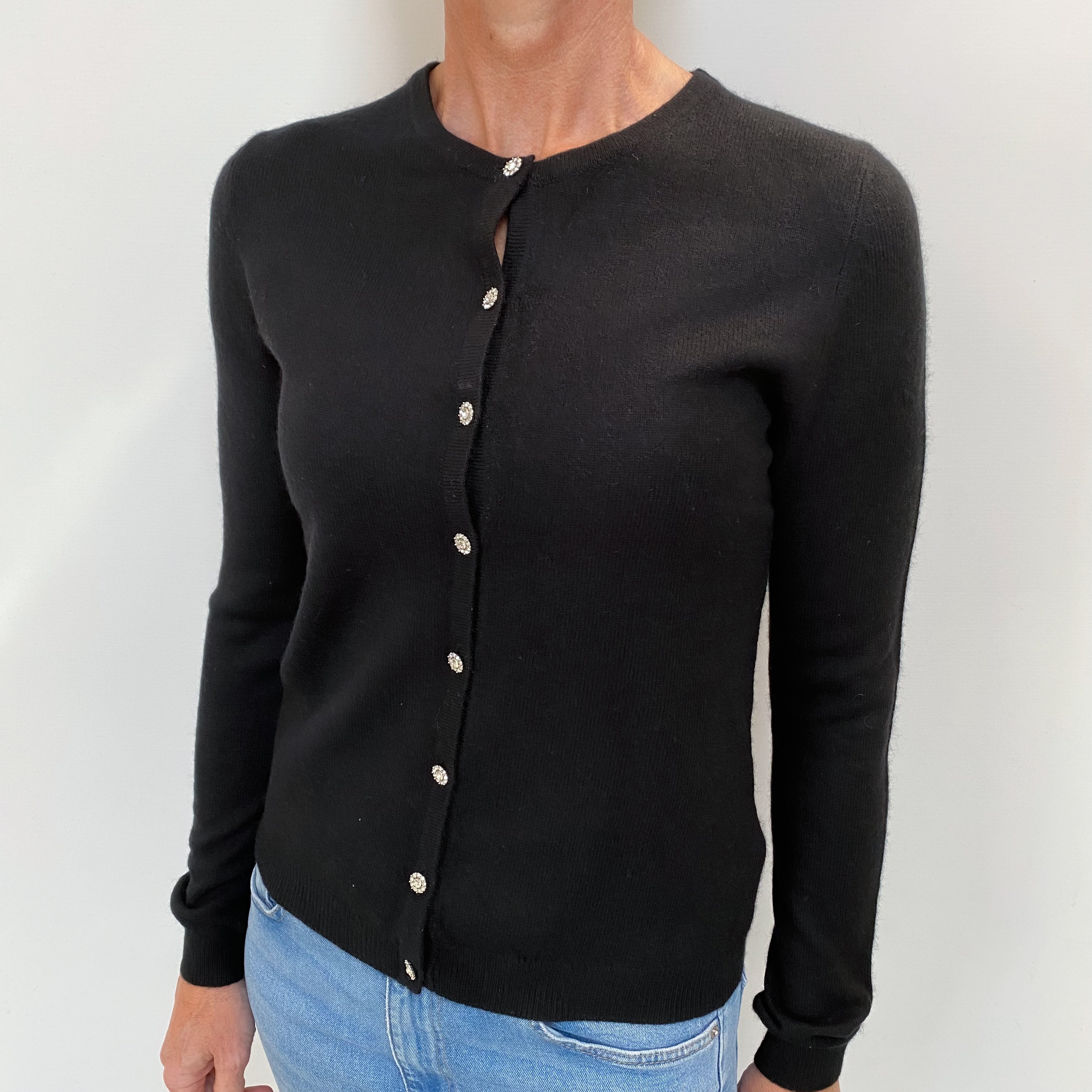 Black Cashmere Crew Neck Cardigan Small