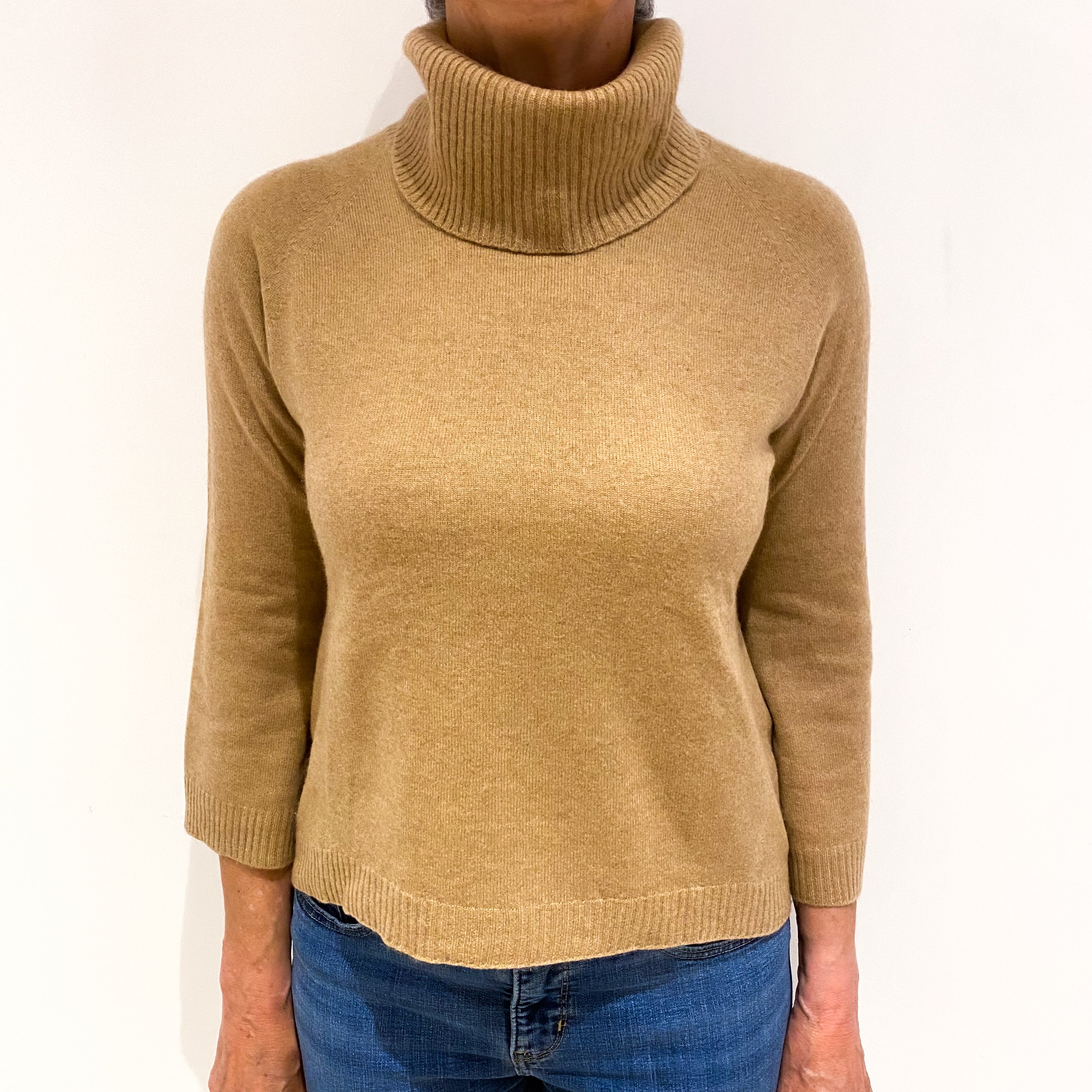 Caramel Brown Cashmere Polo Neck Jumper Medium