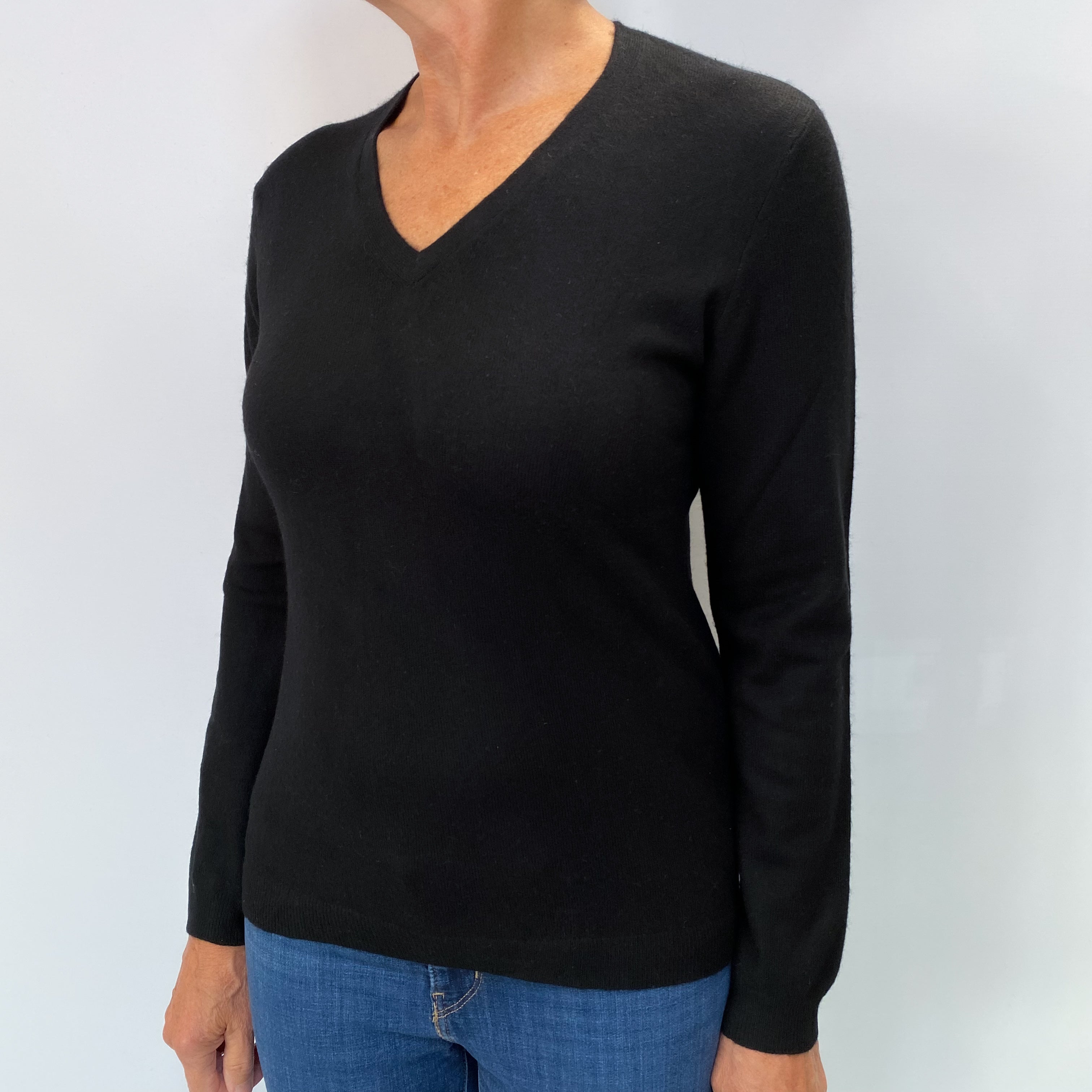 Black Cashmere V Neck Jumper Medium