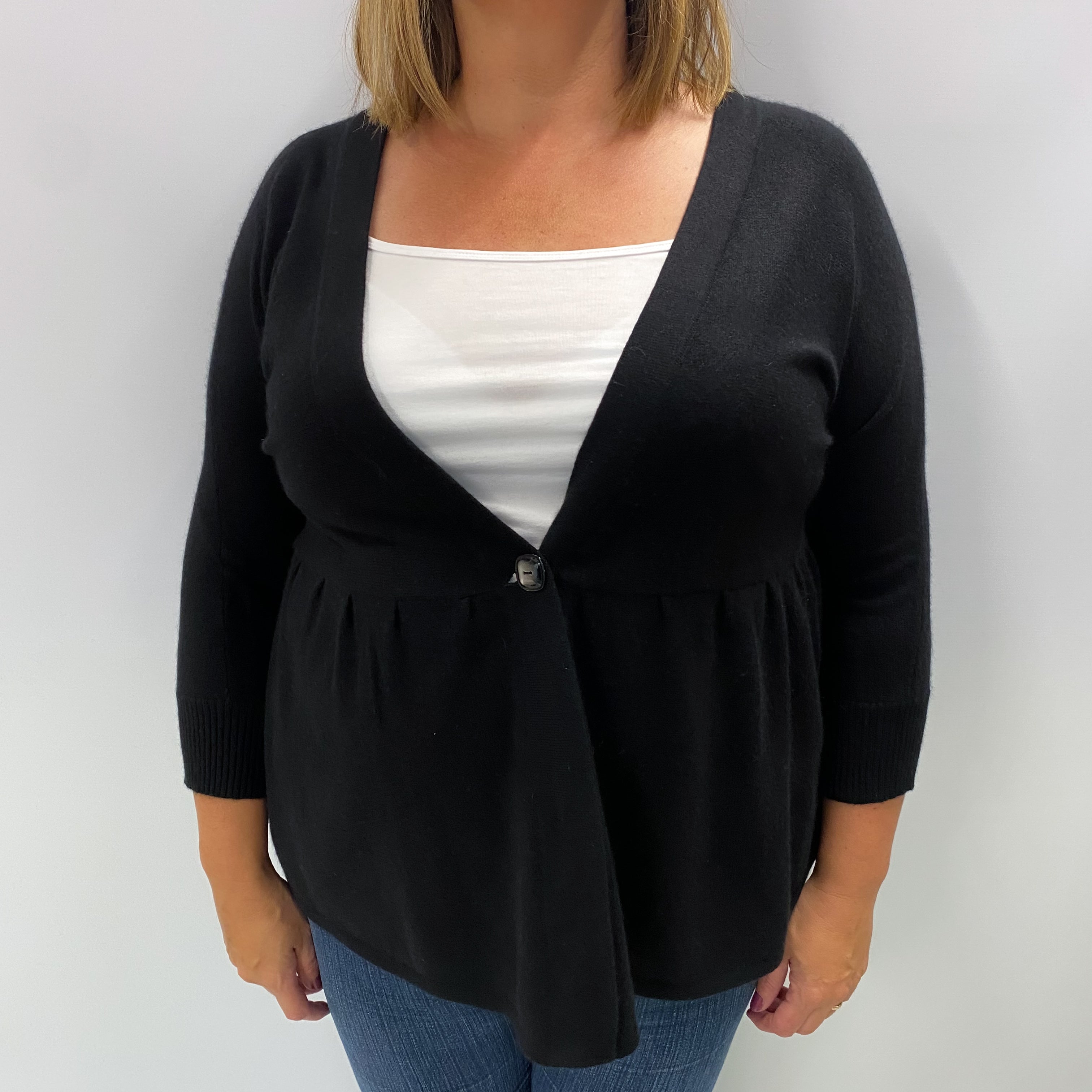 Black Cashmere V Neck Single Button Fastening Cardigan Extra Large