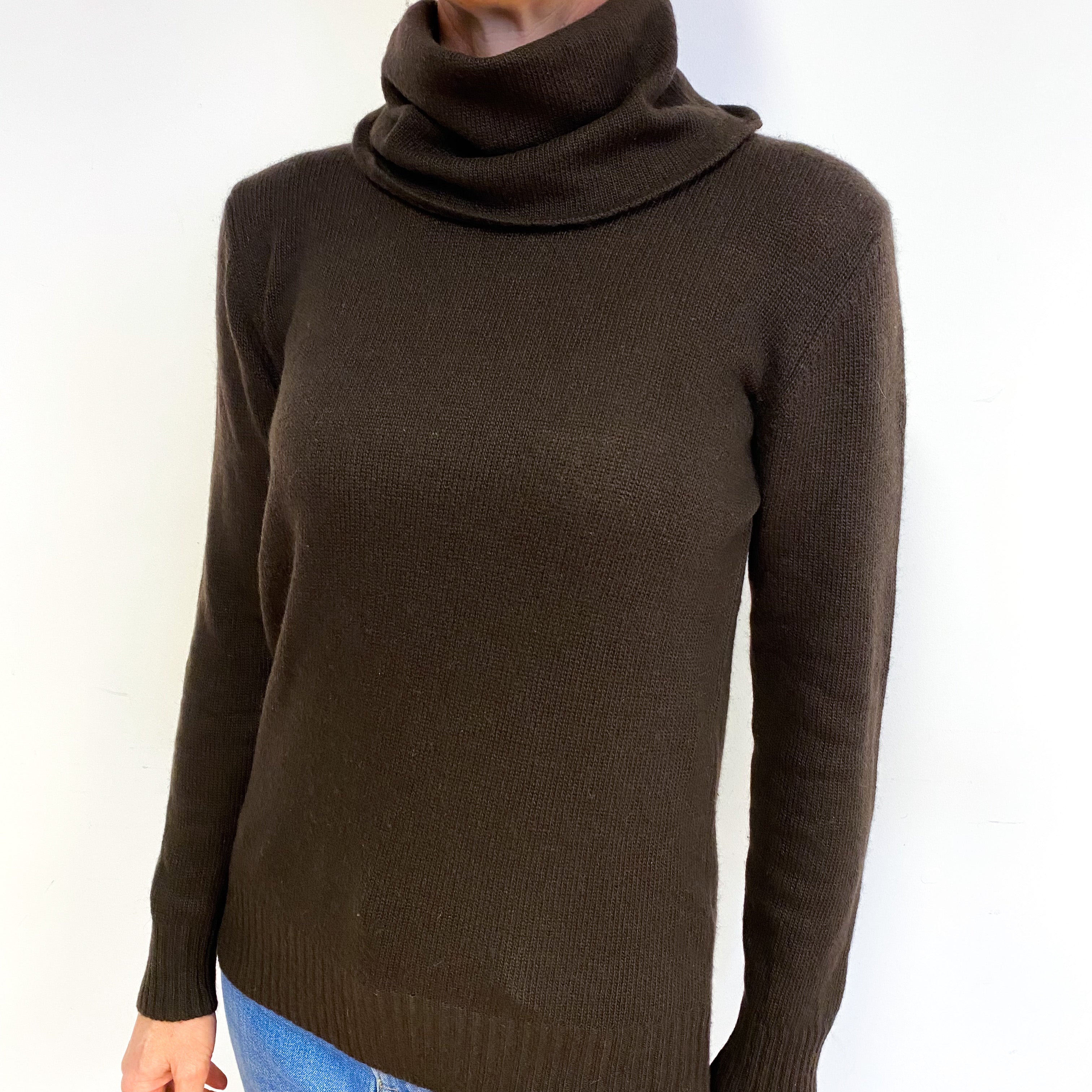 Dark Chocolate Brown Cashmere Cowl Neck Jumper Medium