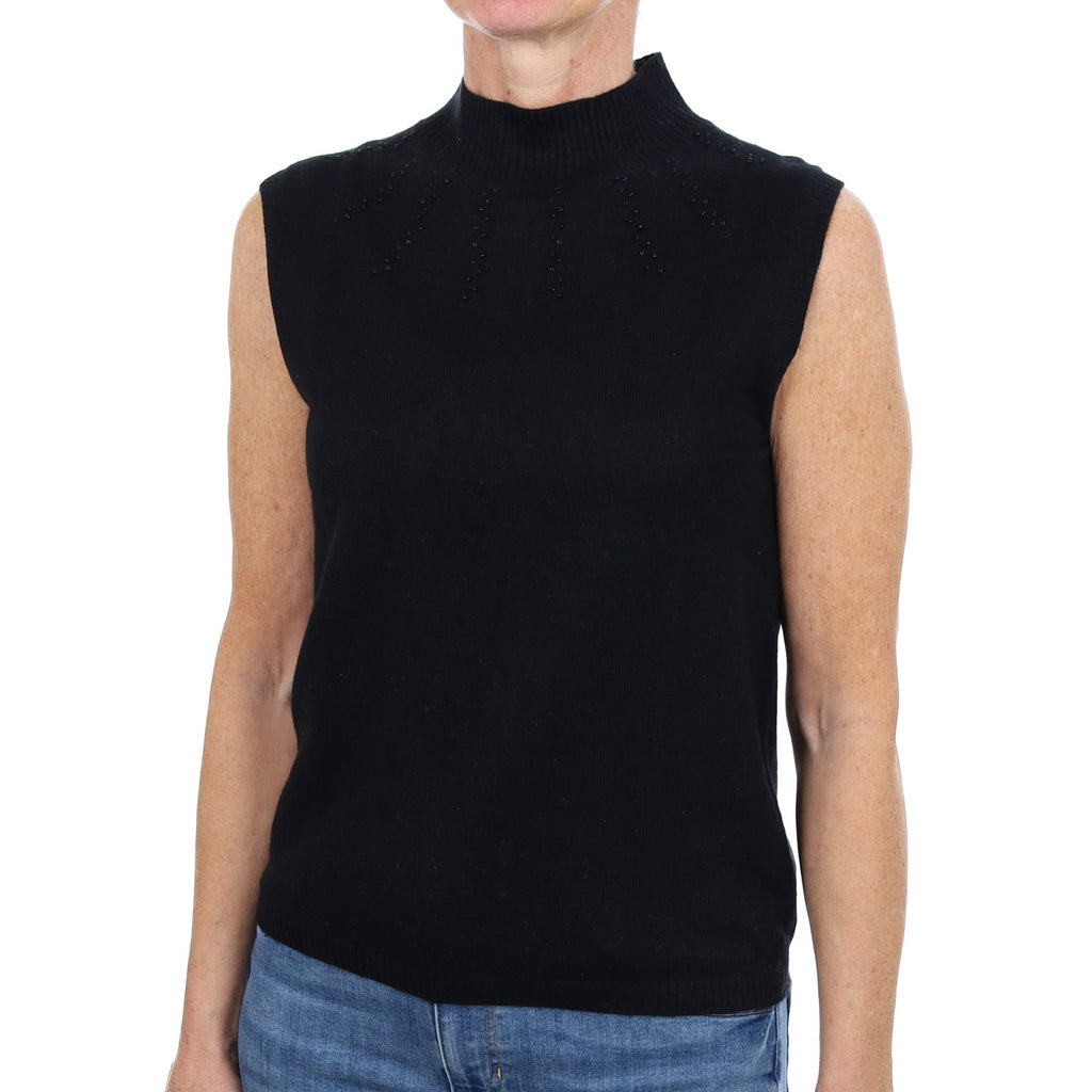 Black Cashmere Turtle Neck Sleeveless Jumper Small