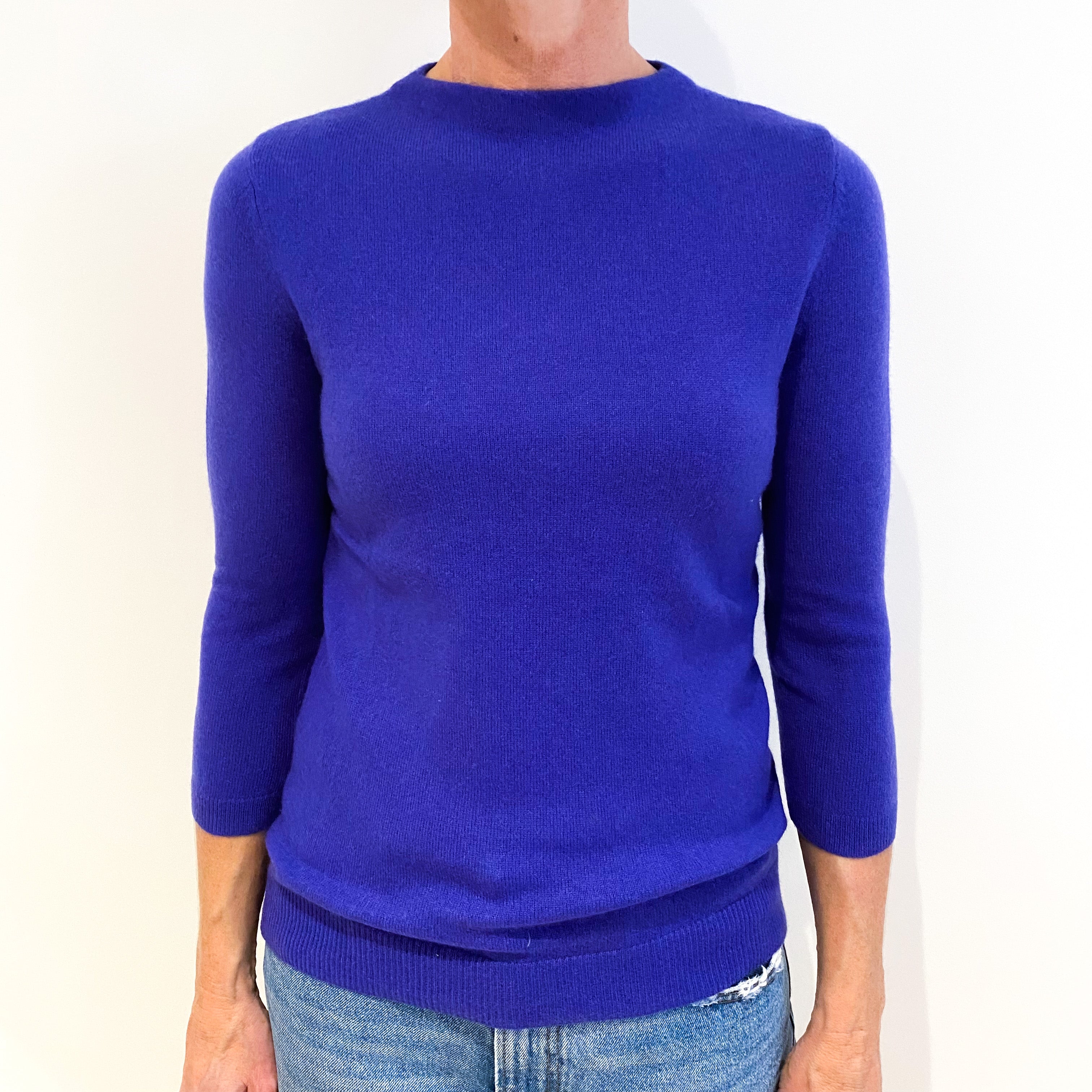 Pansy Purple 3/4 Sleeve Cashmere Crew Neck Jumper Small